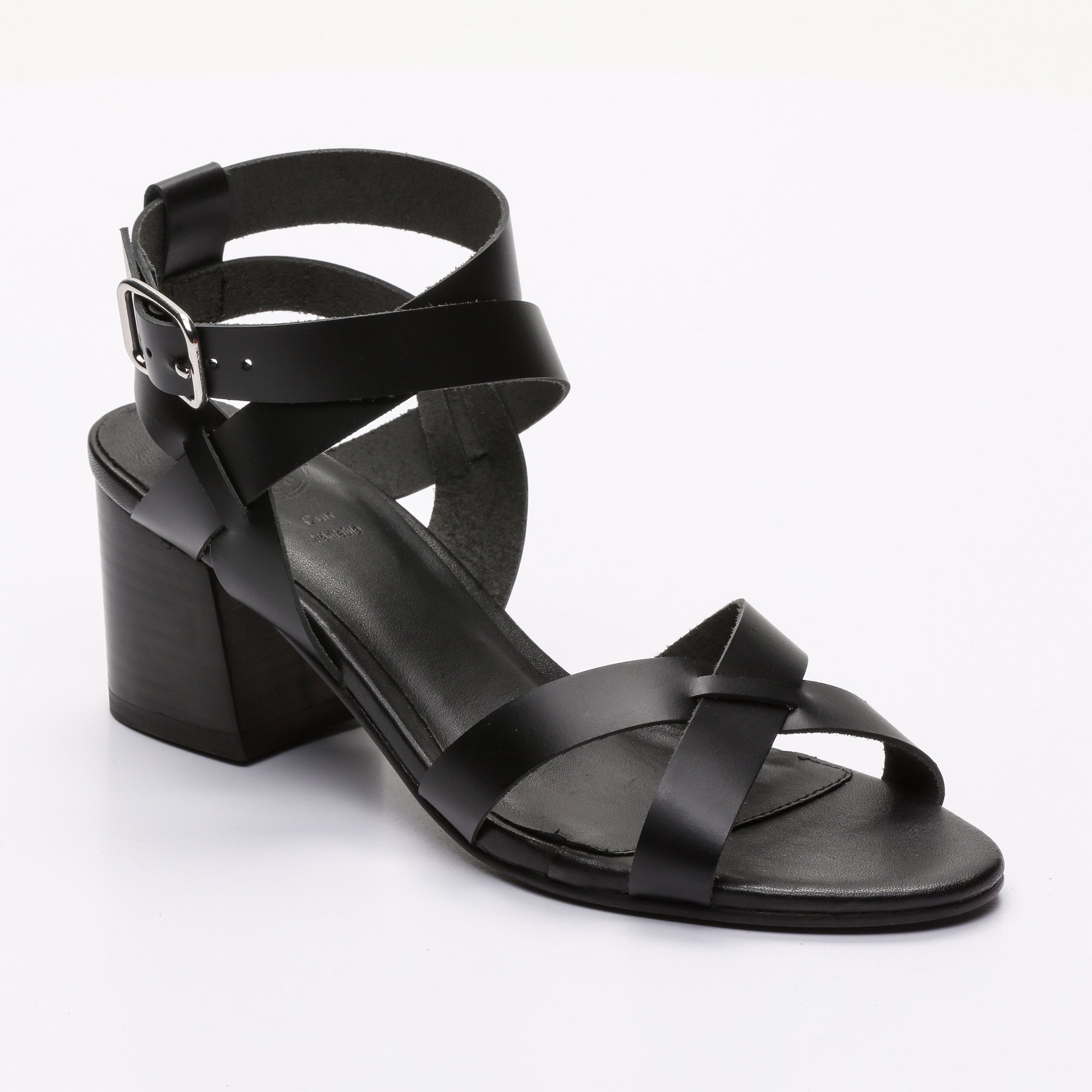 ANABA sandales talon bracelet de cheville en cuir noir