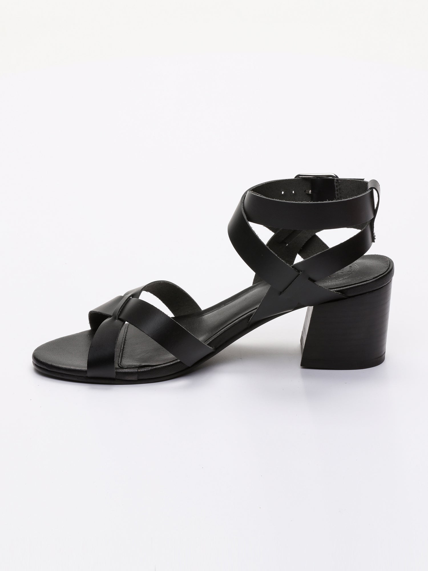 ANABA sandales talon bracelet de cheville en cuir noir
