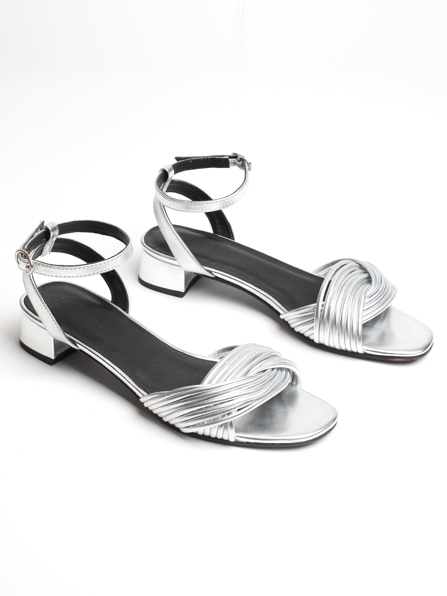 ELONAL sandales talon bracelet de cheville en cuir argent