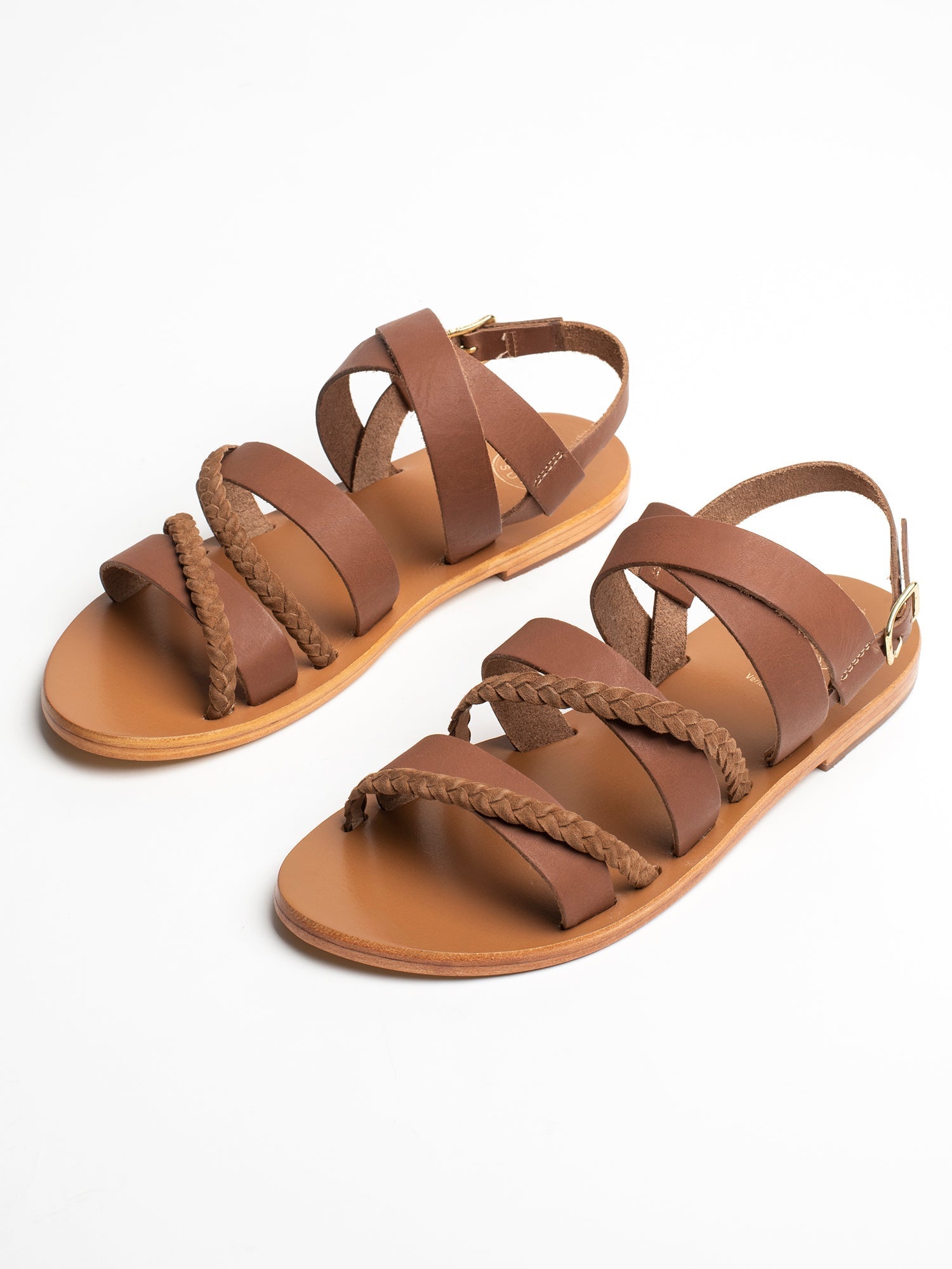 ADRINA sandales en cuir cognac et camel