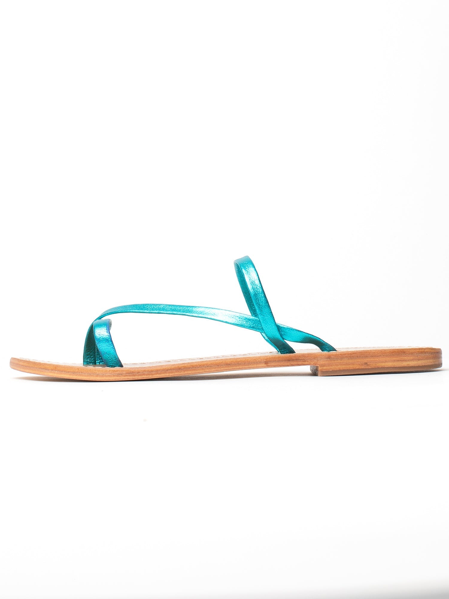 TURAN sandales en cuir turquoise métallisé