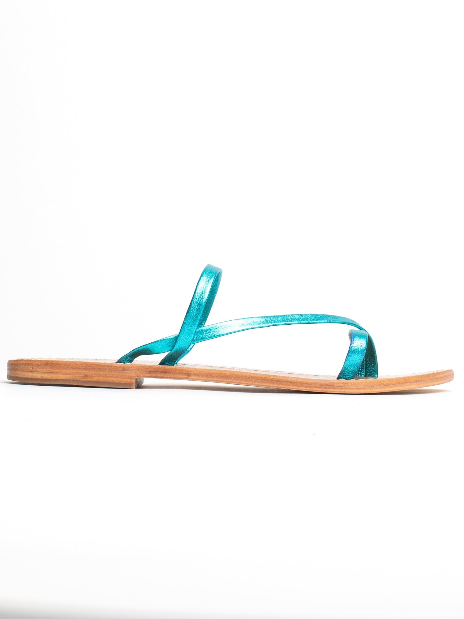 TURAN sandales en cuir turquoise métallisé