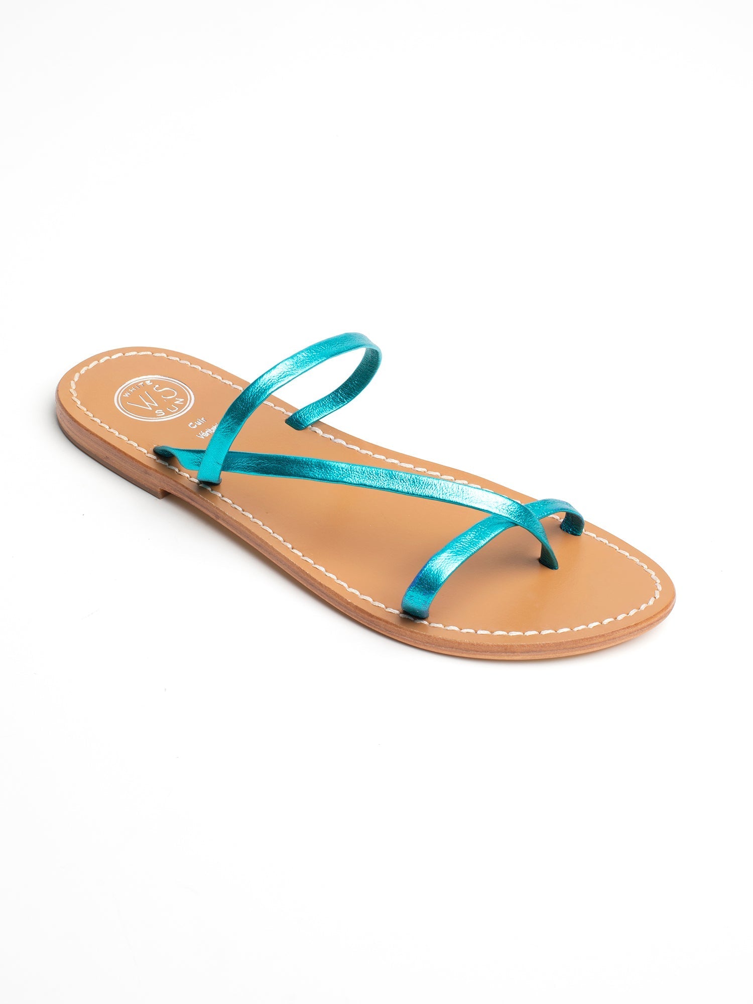 TURAN sandales en cuir turquoise métallisé
