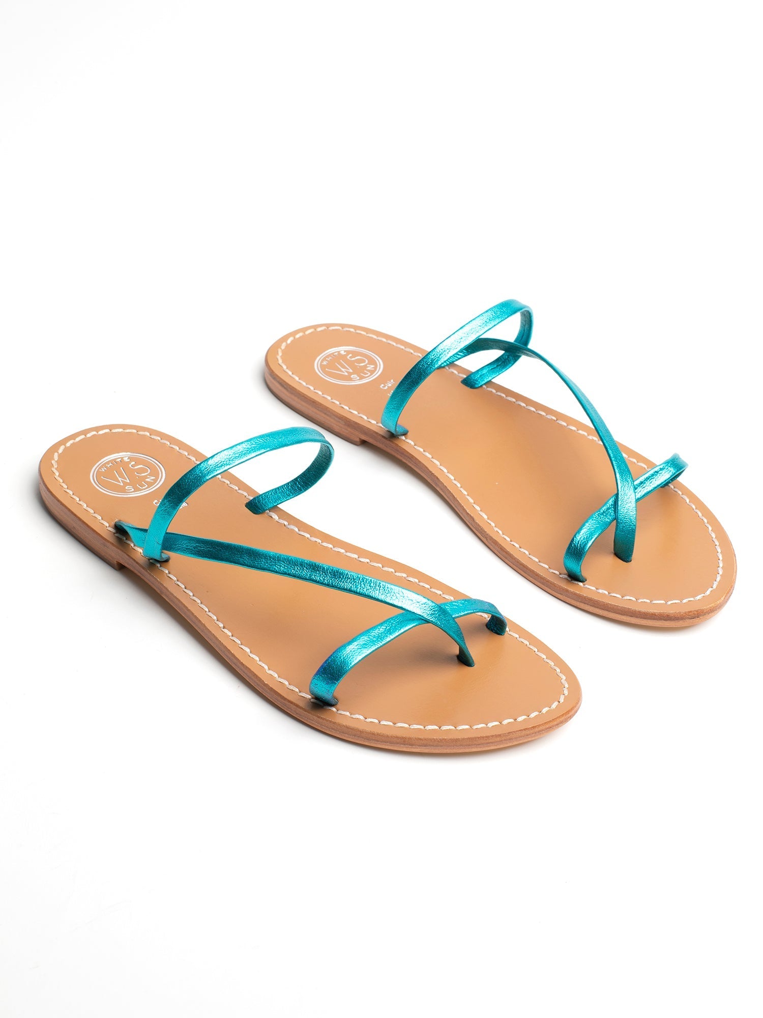 TURAN sandales en cuir turquoise métallisé