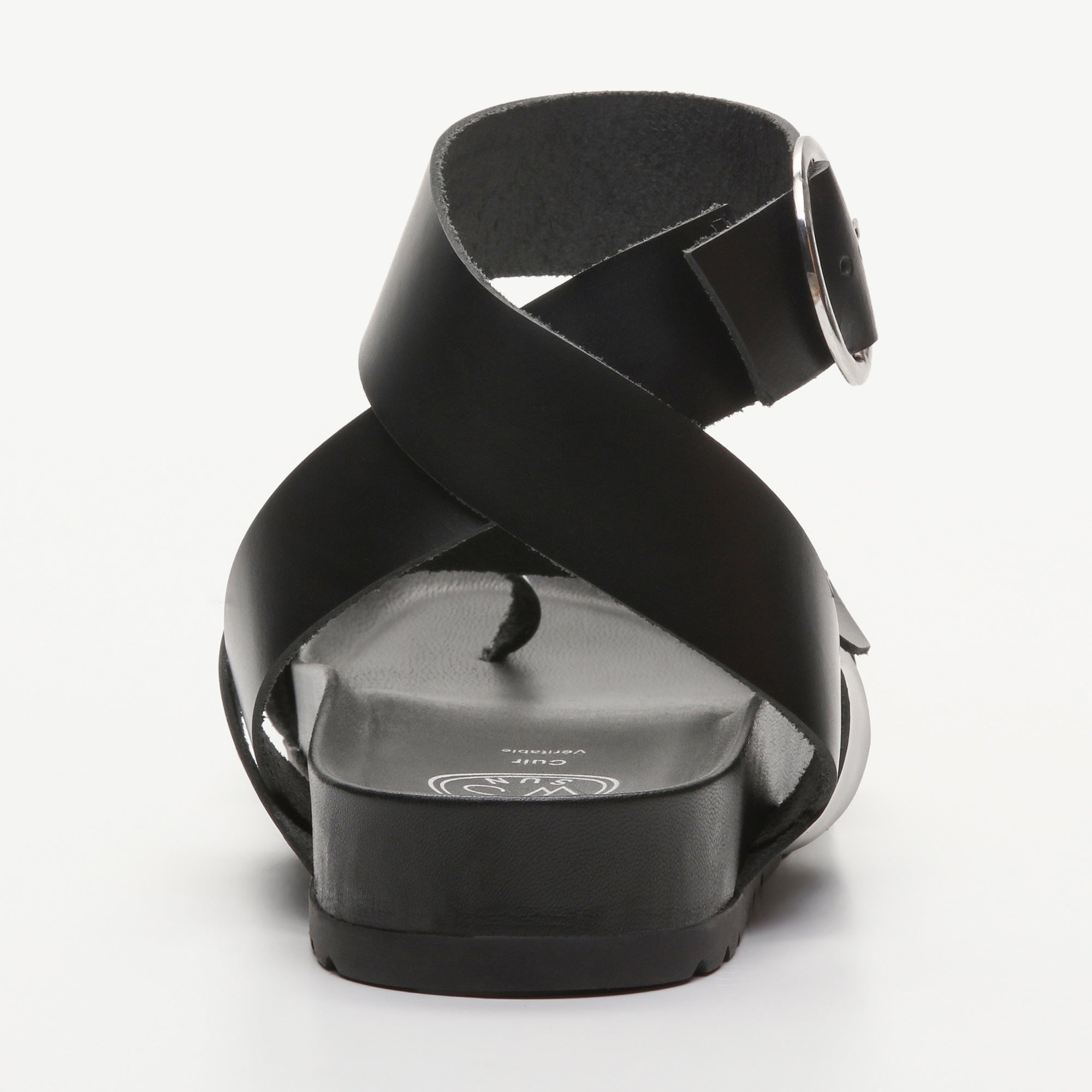 HEIA sandales spartiates entre doigt en cuir noir