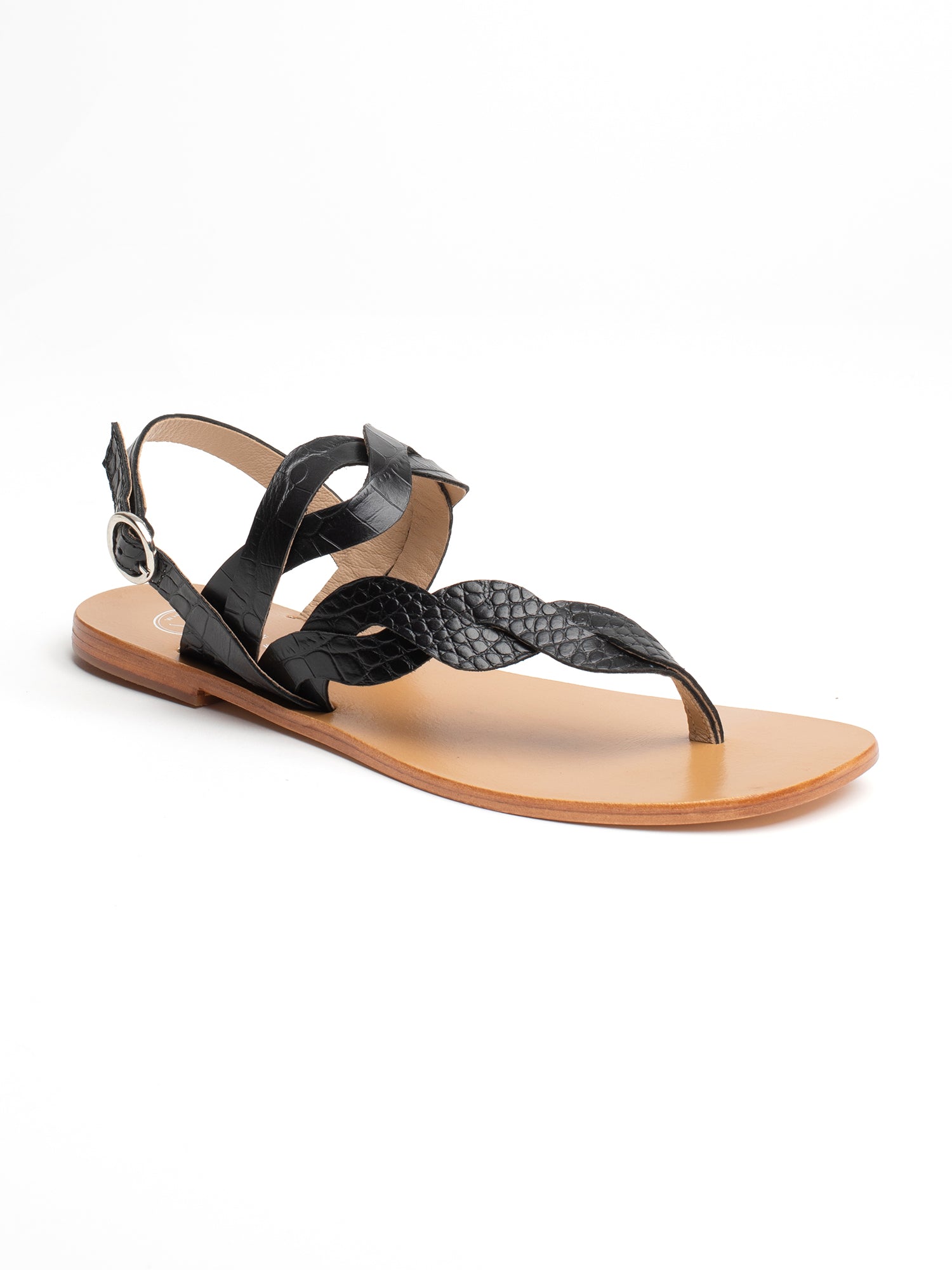 PRIAM sandales en cuir croco noir