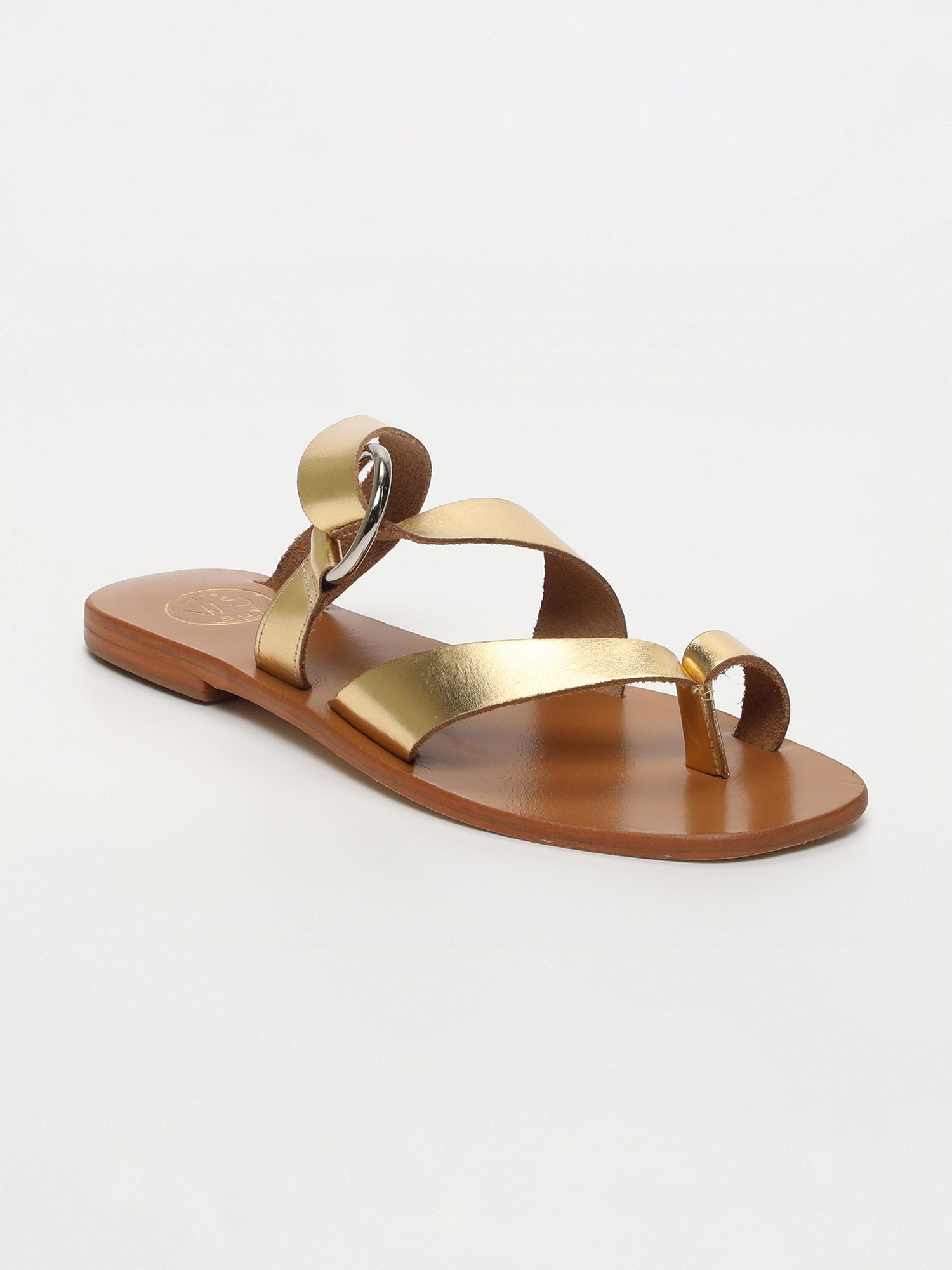 EMMA mules entre doigt en cuir or foncé