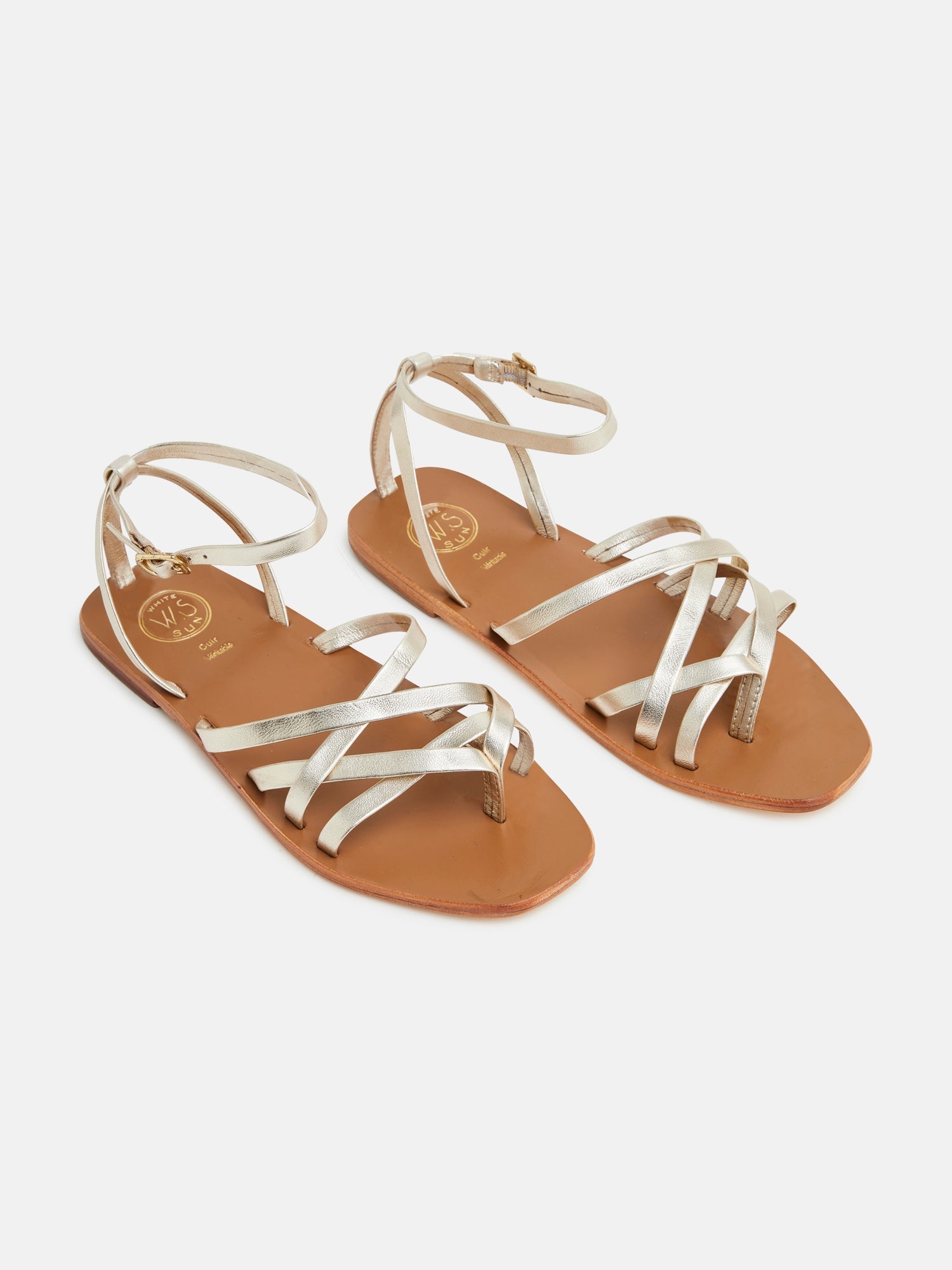 AMELIA sandales entre doigt en cuir platine