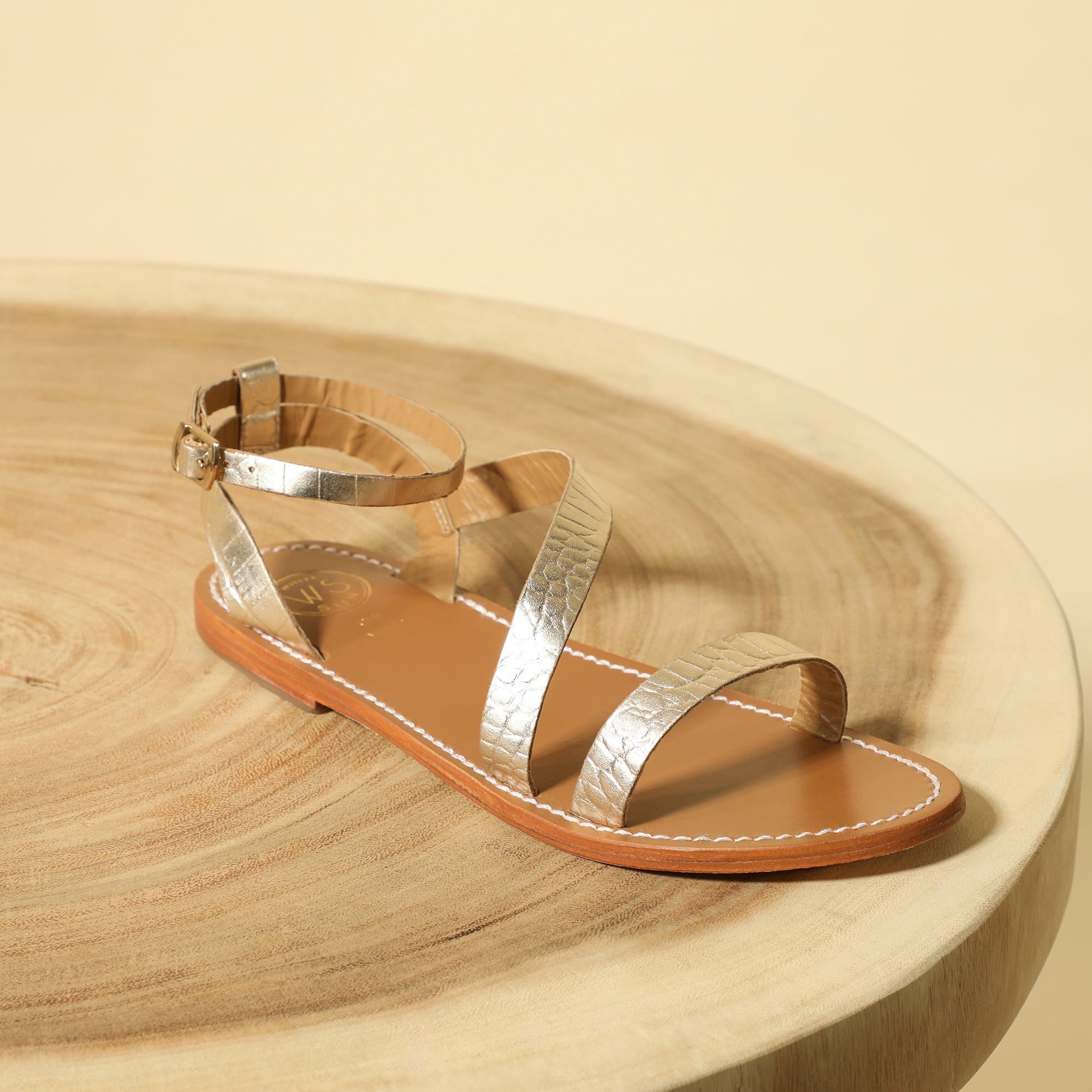XIGALA sandales bracelet de cheville en cuir croco or clair