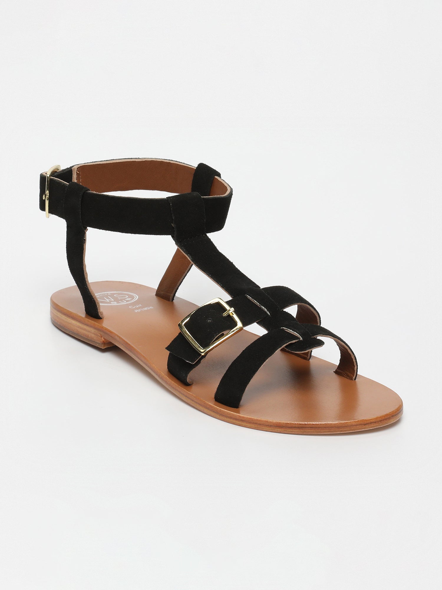 DAMYANTI sandales en cuir noir