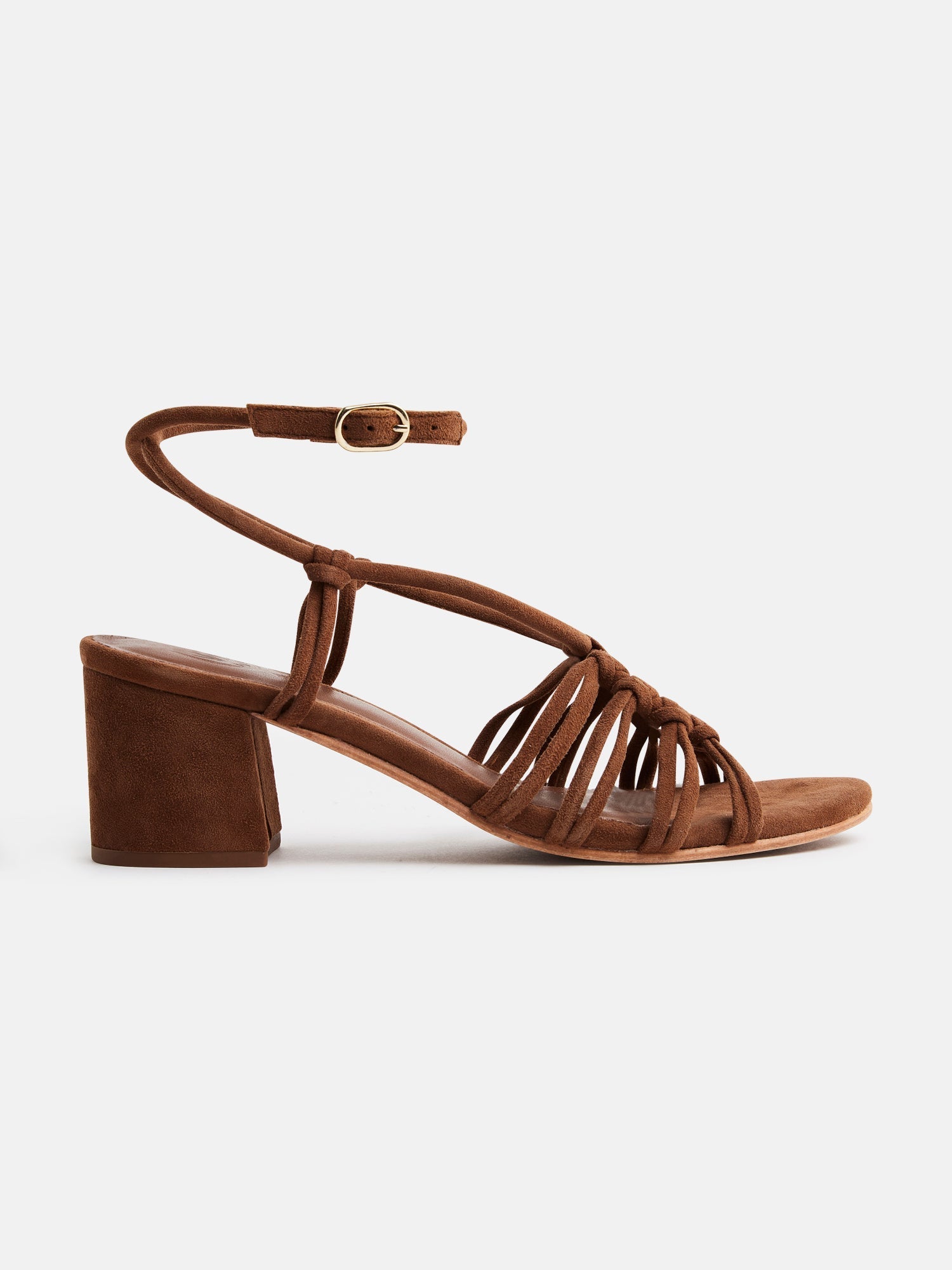 DEEKSHITHA sandales talon bracelet de cheville en cuir camel