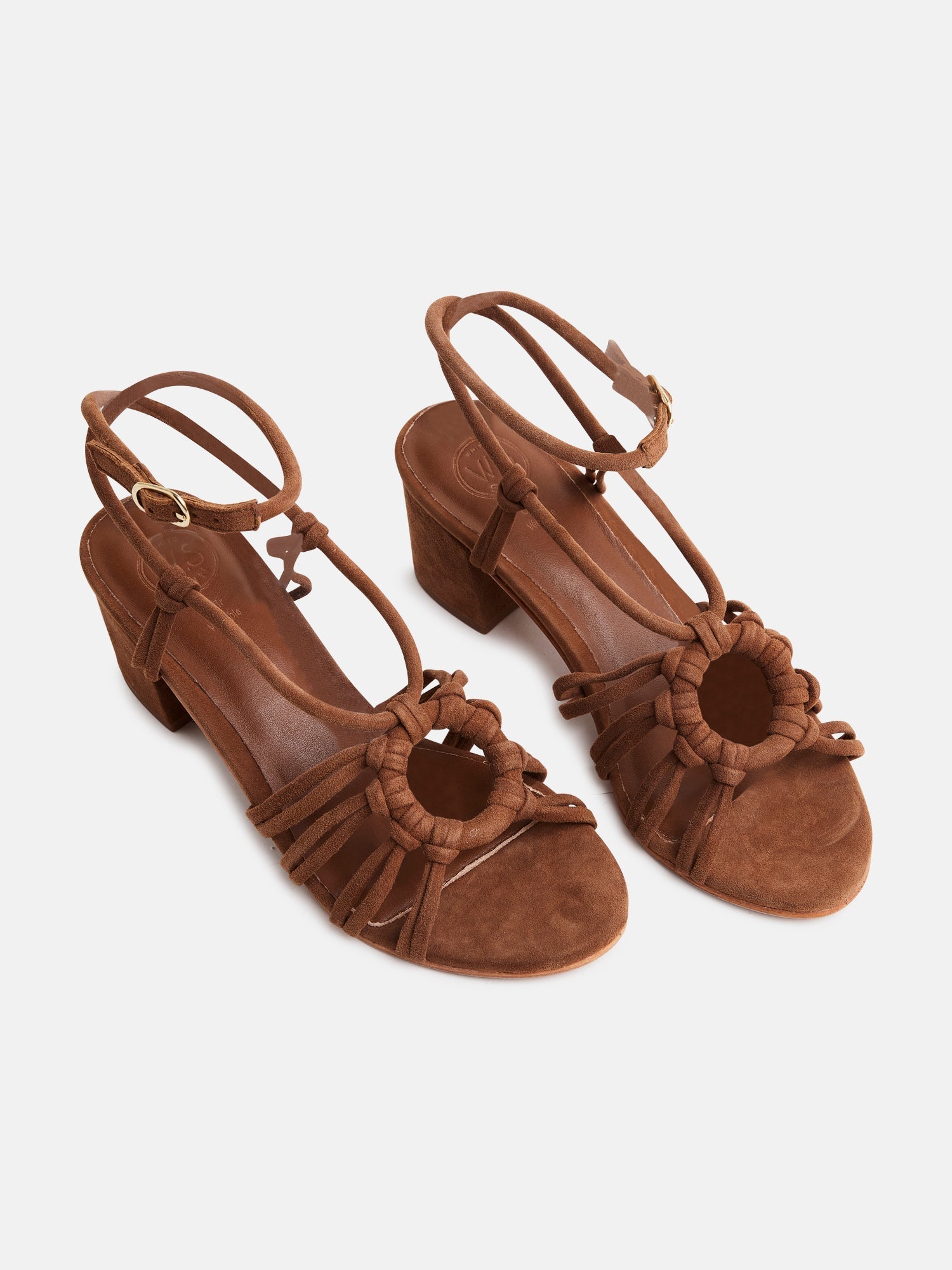 DEEKSHITHA sandales talon bracelet de cheville en cuir camel