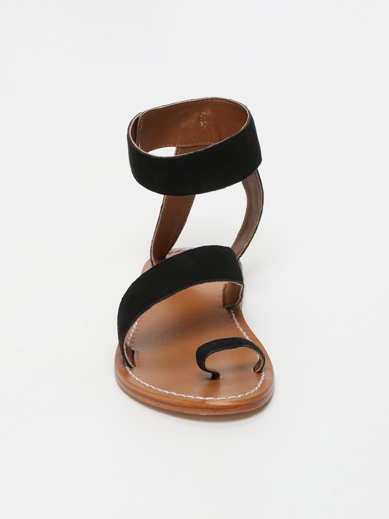 DEEVA sandales entre doigt bracelet de cheville en cuir noir