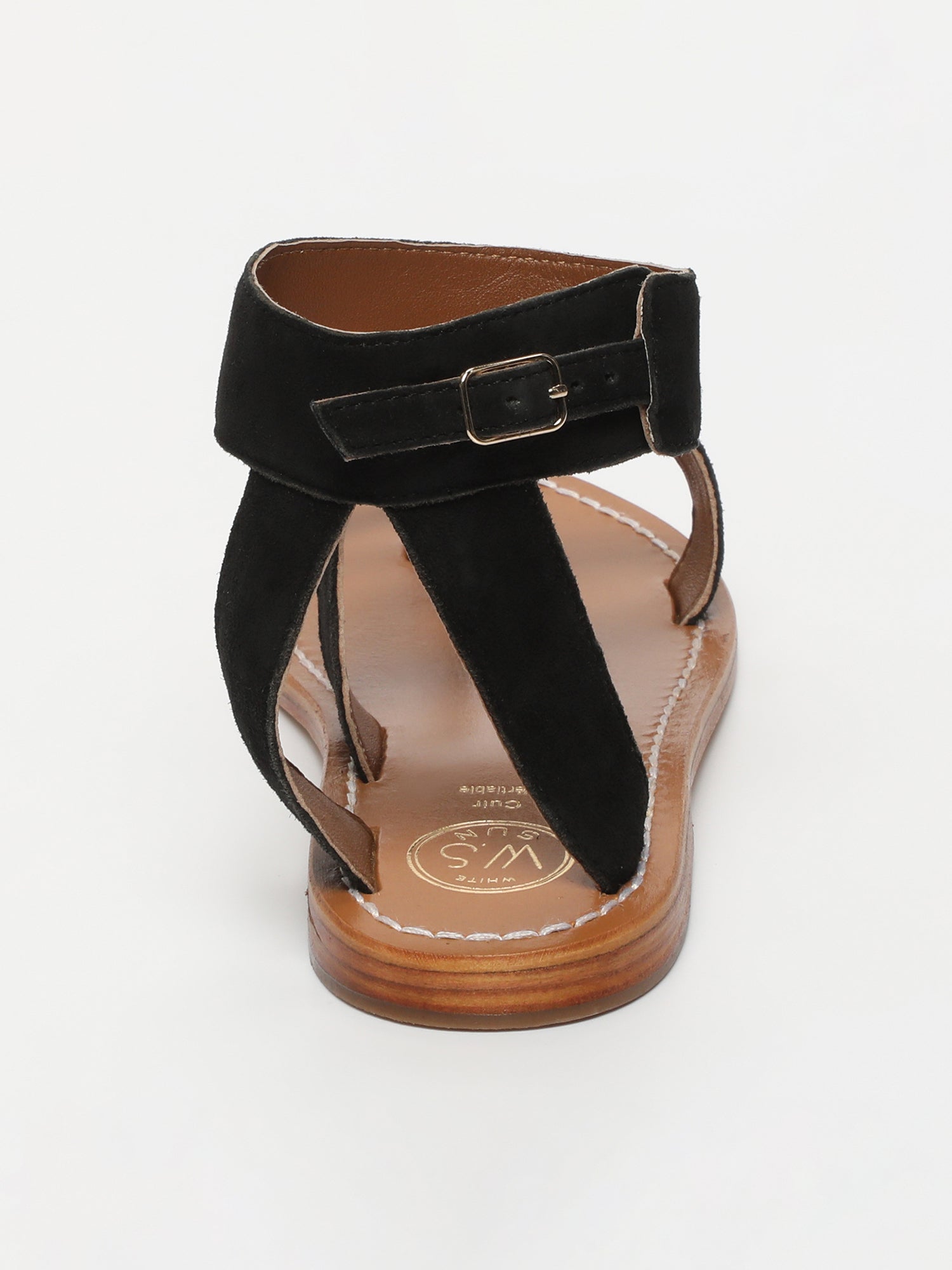 DEEVA sandales entre doigt bracelet de cheville en cuir noir