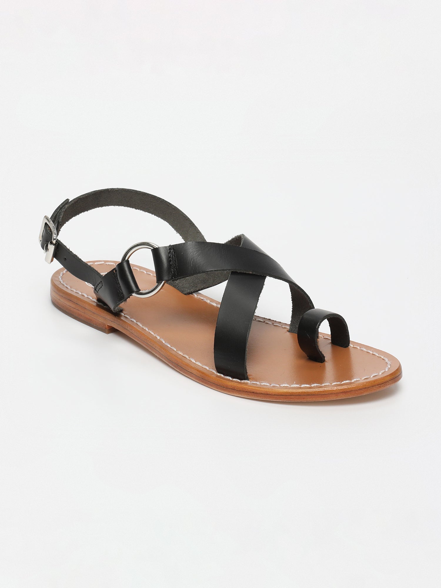 DEVAKALI sandales entre doigt en cuir noir