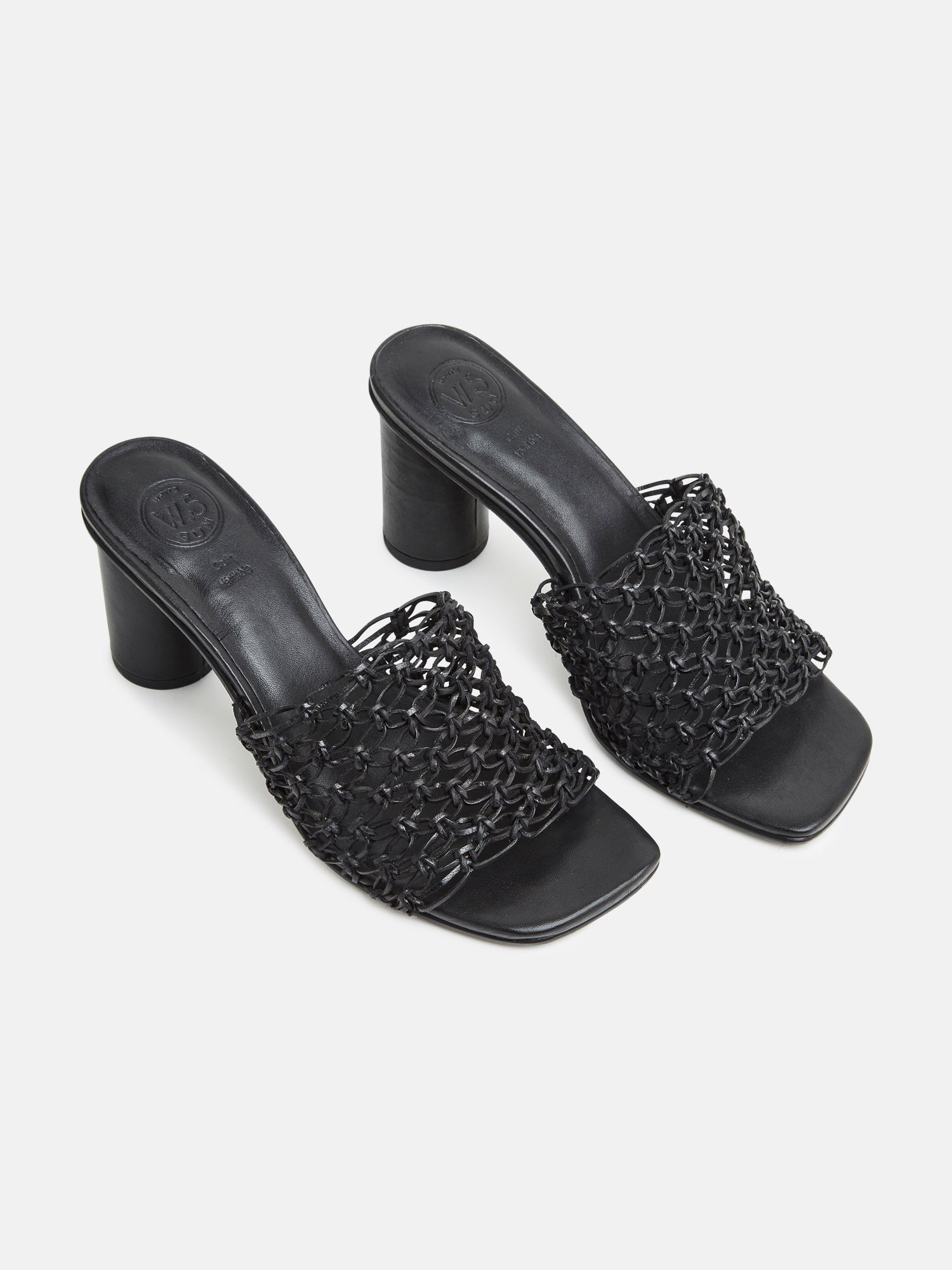 LILY mules talon tresse en cuir noir