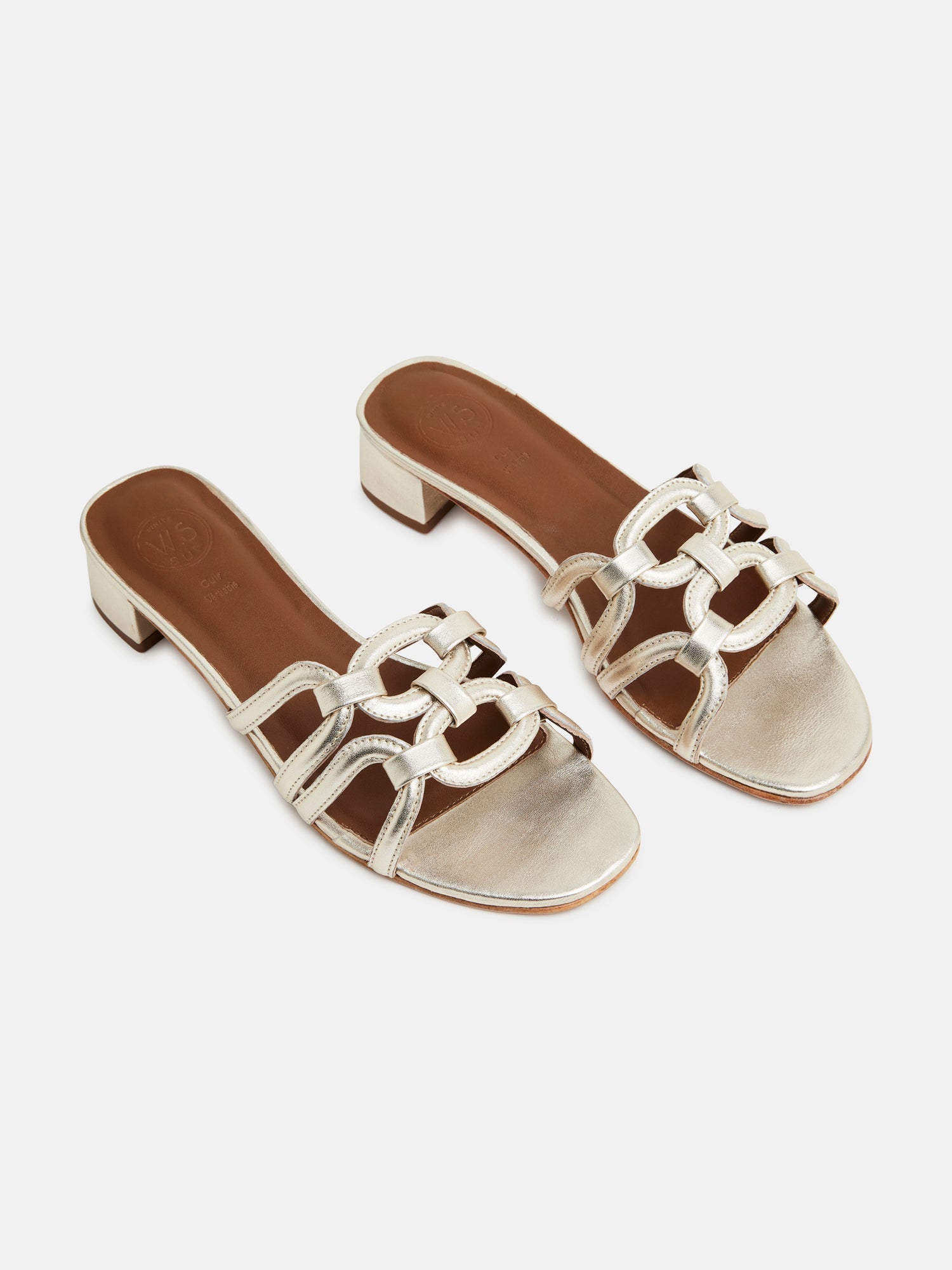 CANAQUEESE mules talon en cuir platine
