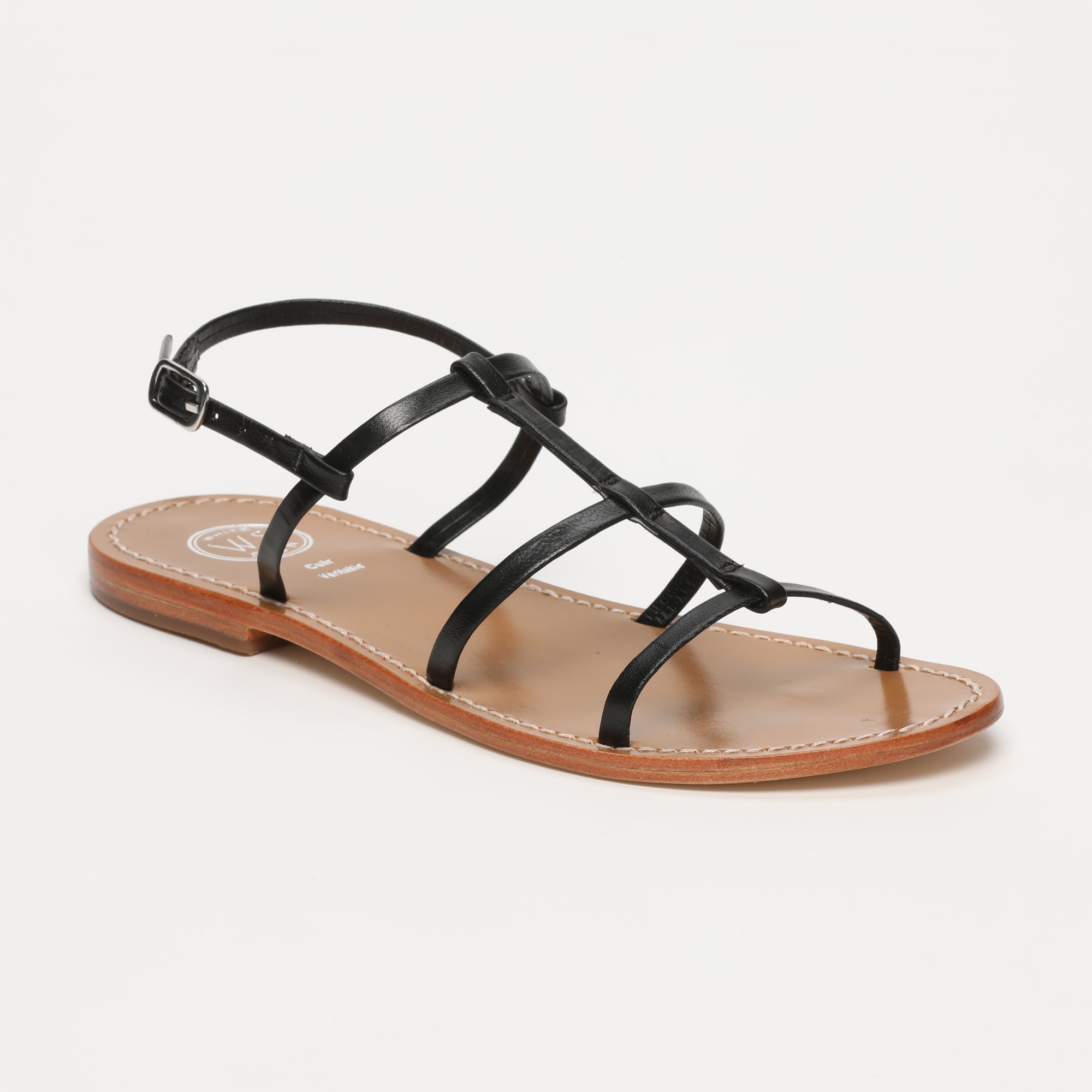 LEYU sandales en cuir noir