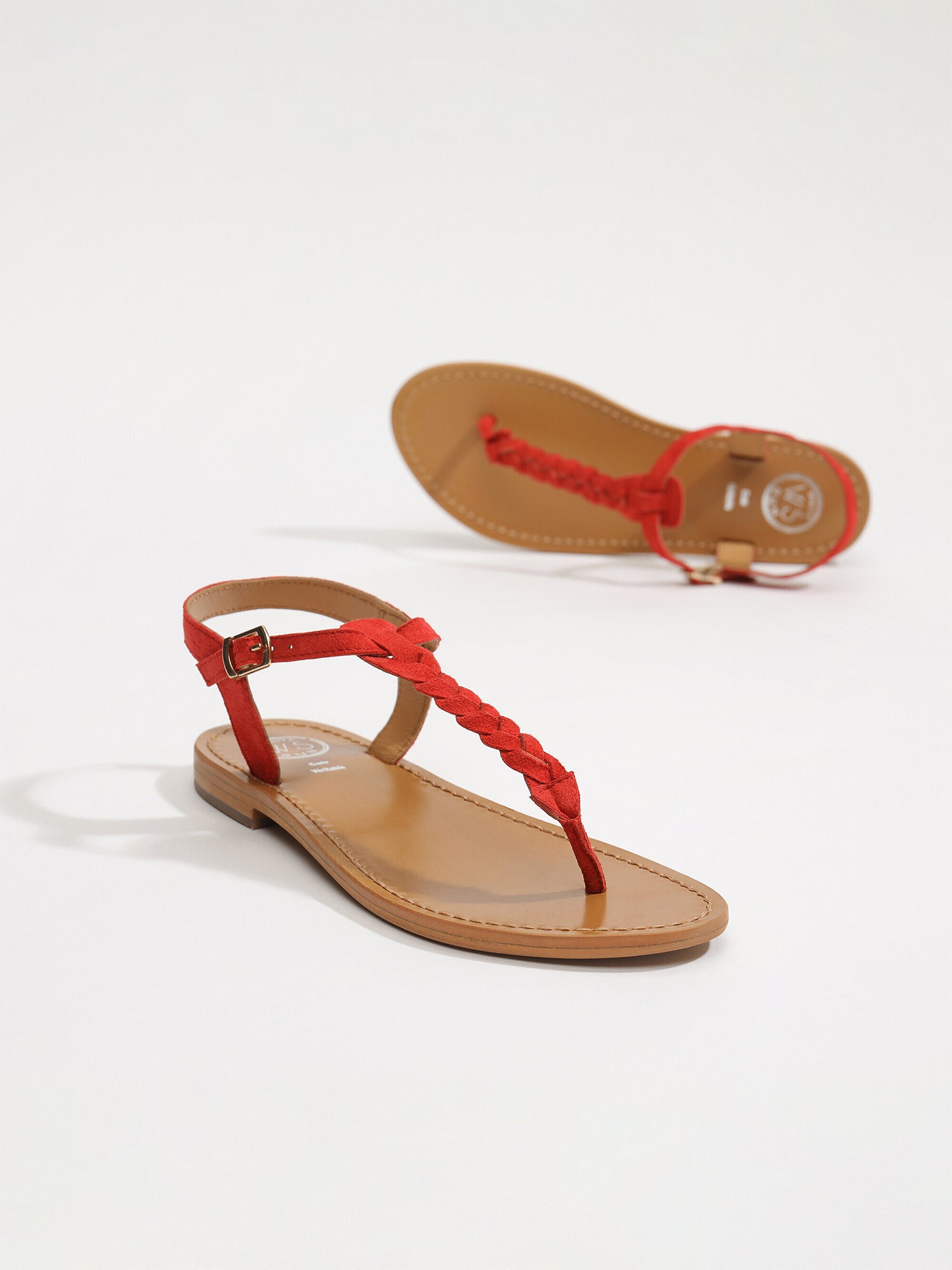 NATAL sandales entre doigt tresse en cuir rouge