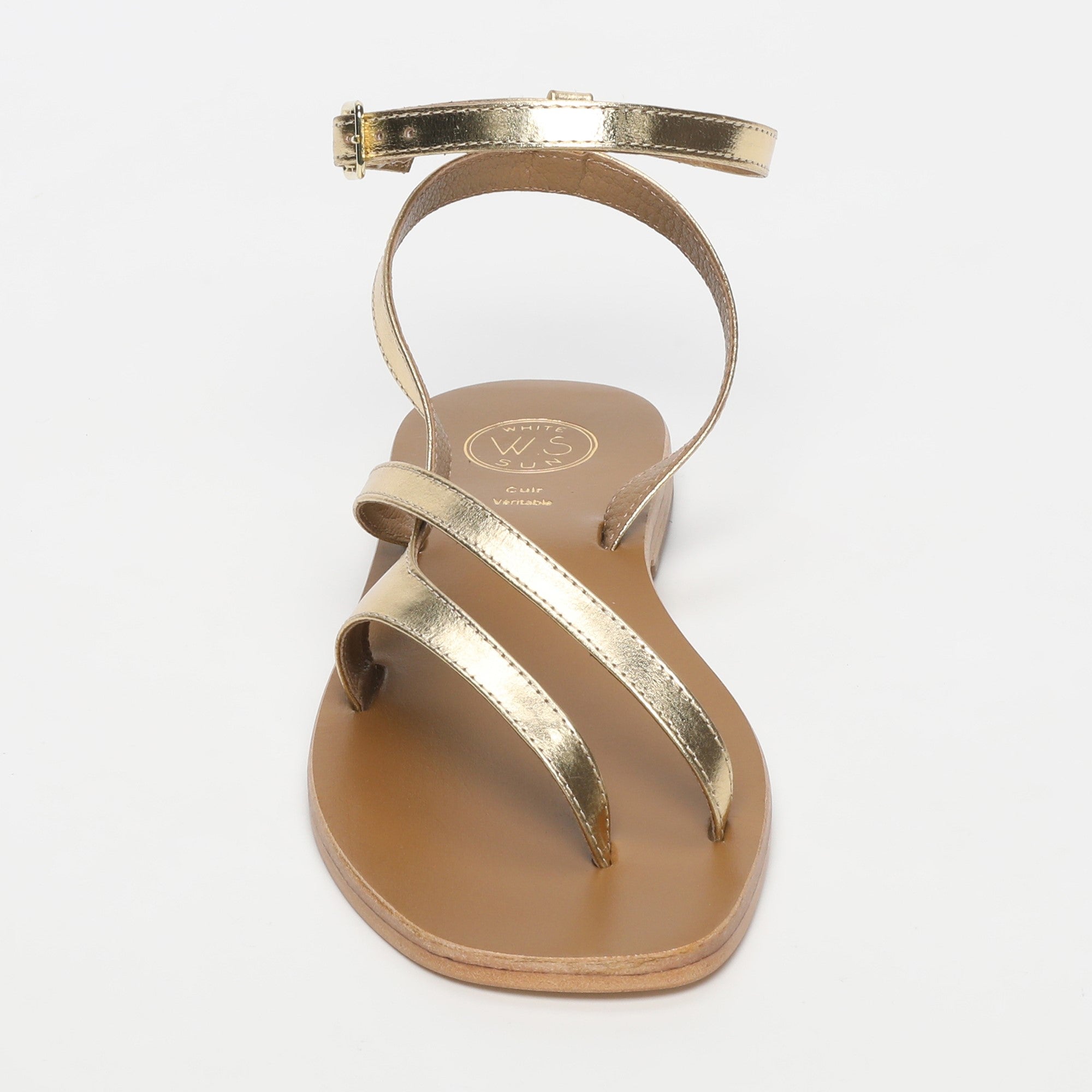 TINLEY sandales entre doigt bracelet de cheville en cuir or foncé