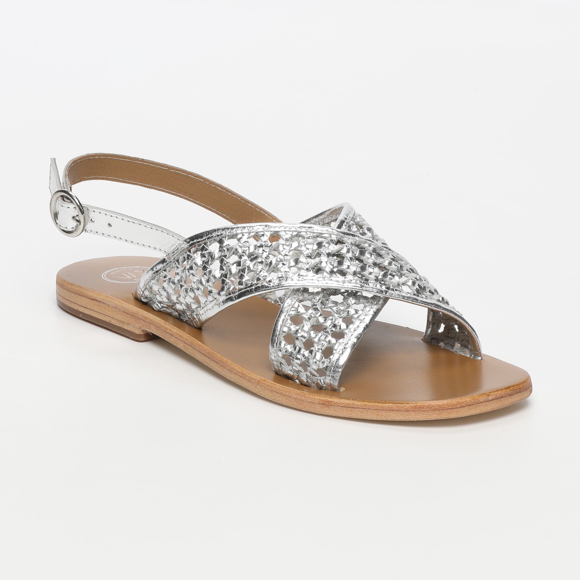 BAISHAKH sandales tresse en cuir argent