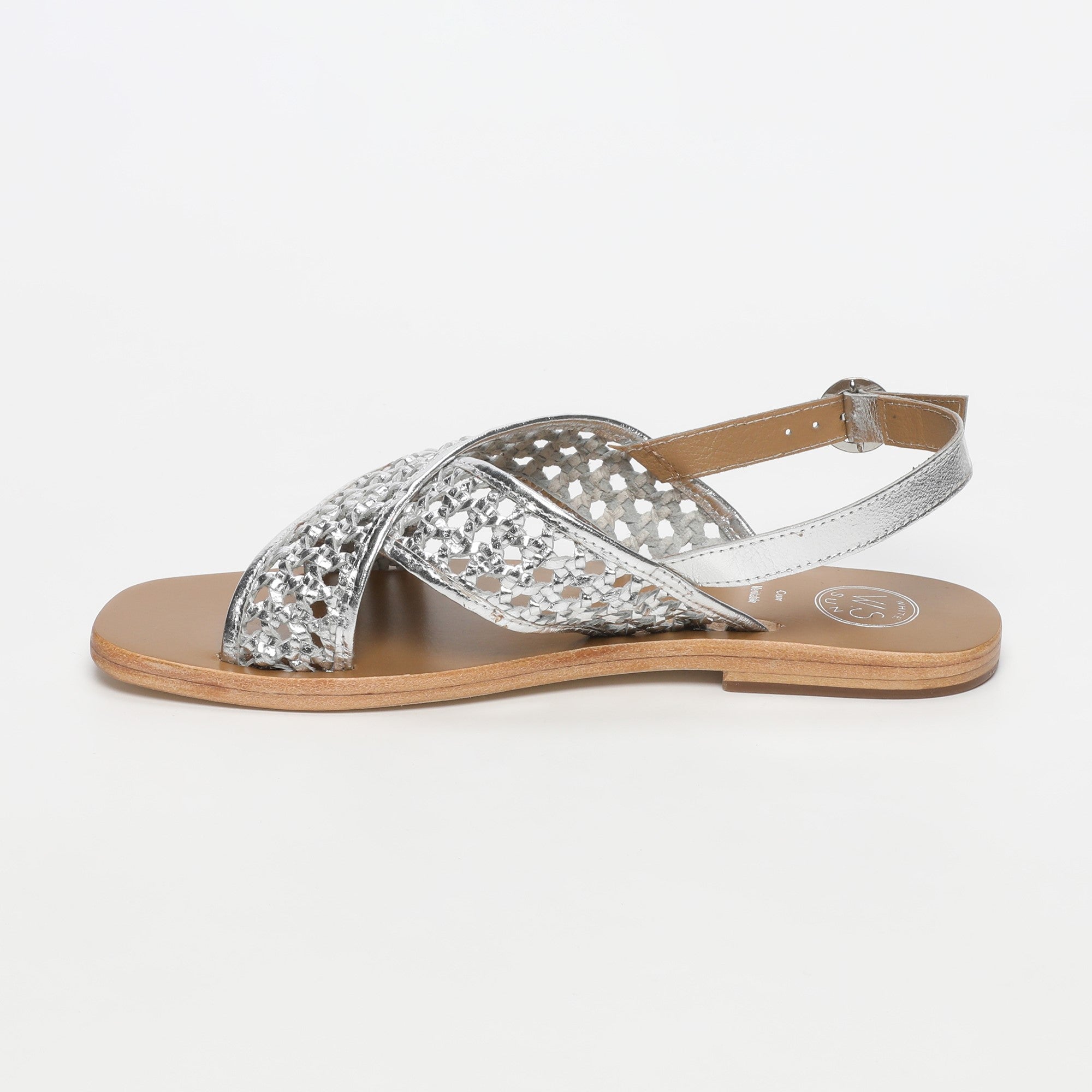 BAISHAKH sandales tresse en cuir argent