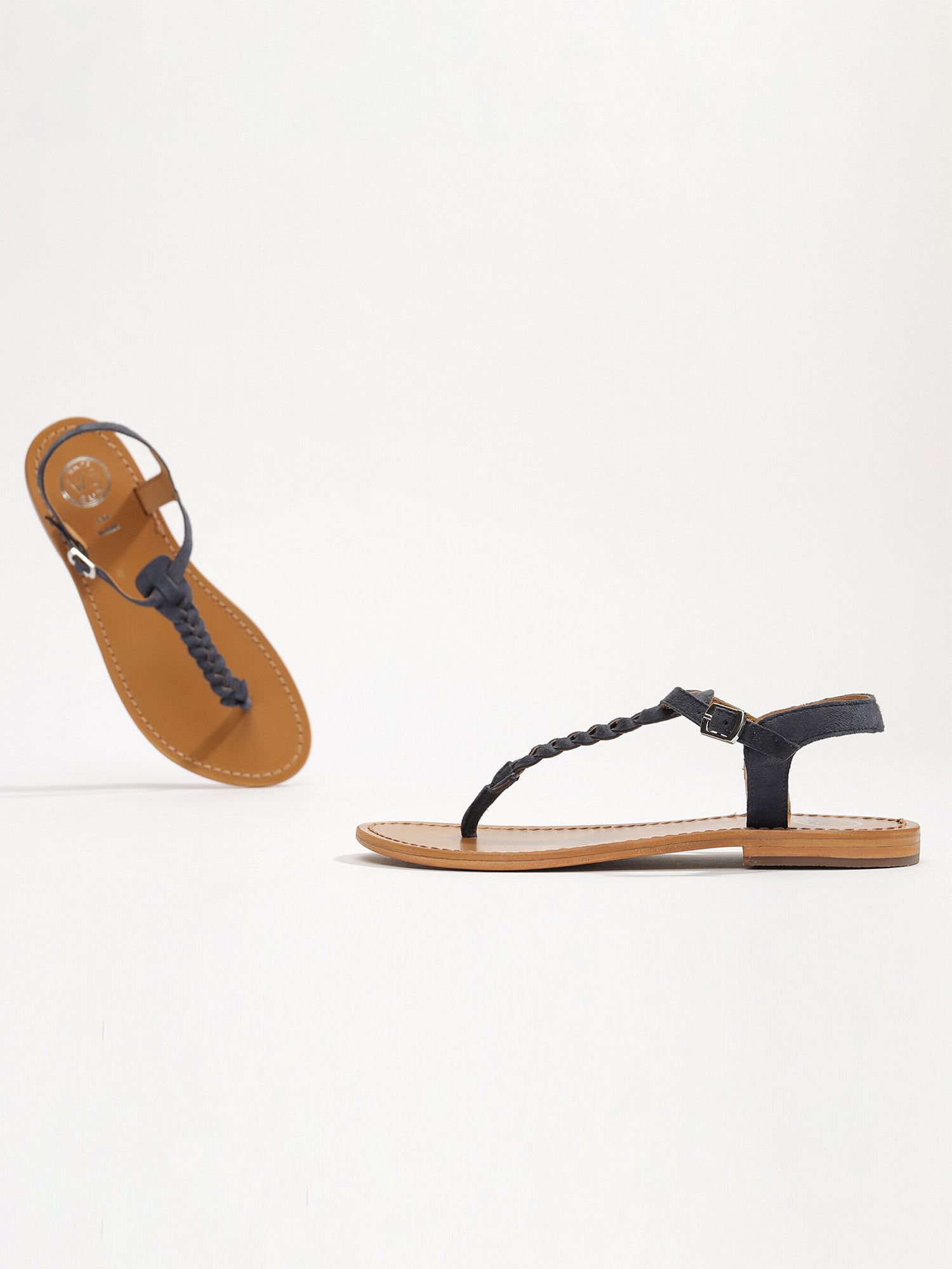 NATAL sandales entre doigt tresse en cuir navy