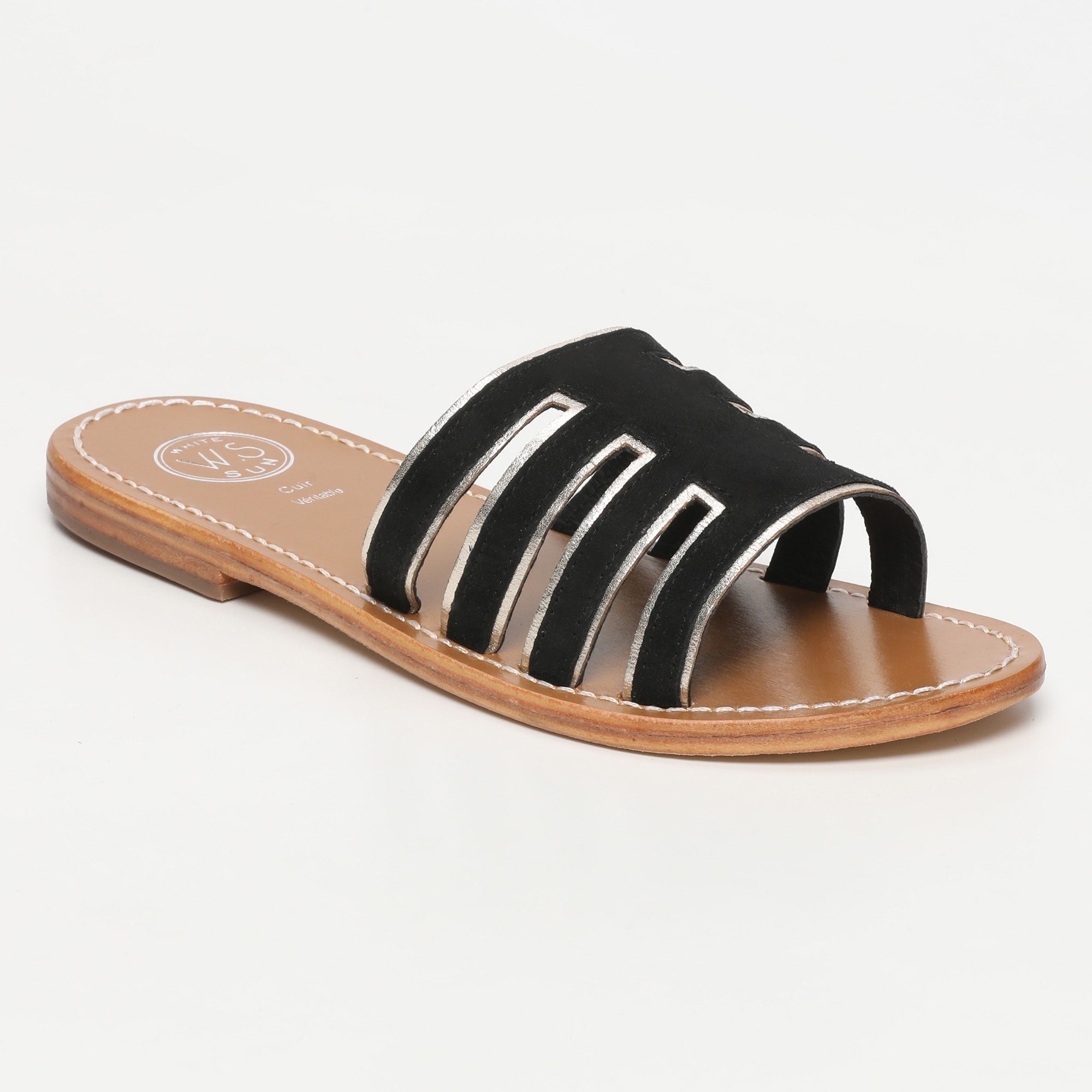 ALDEA mules bi-color en cuir noir et platine