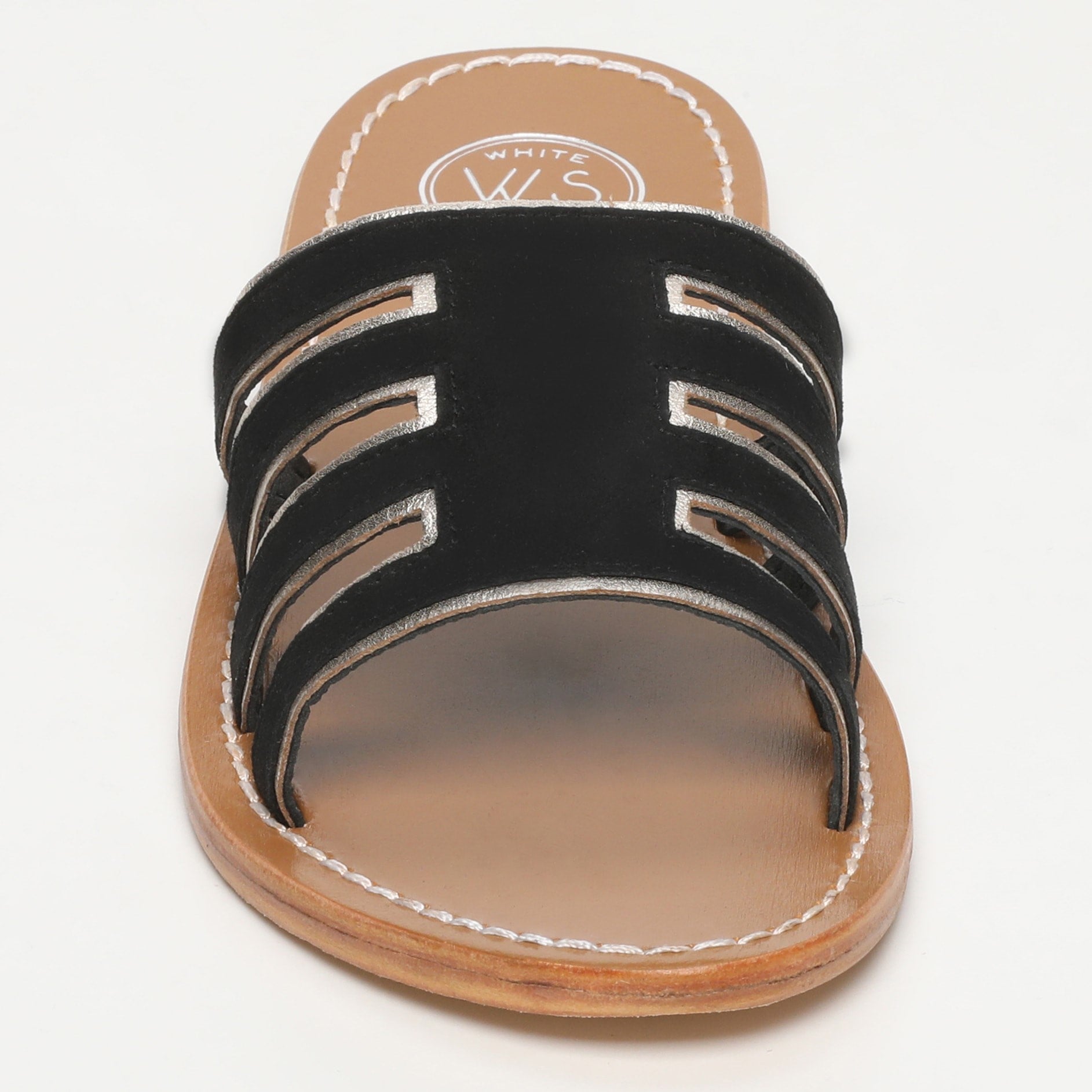 ALDEA mules bi-color en cuir noir et platine