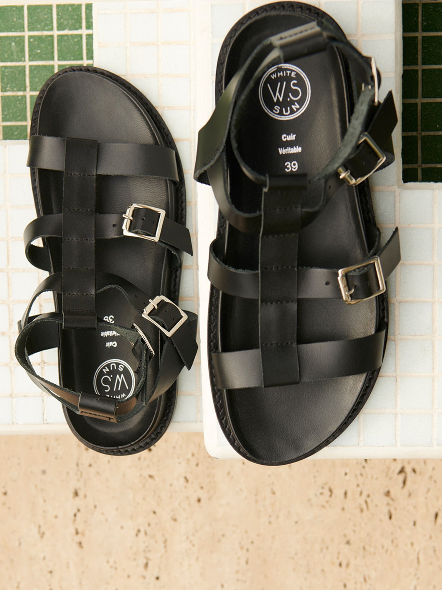 SERMANO sandales spartiates en cuir noir