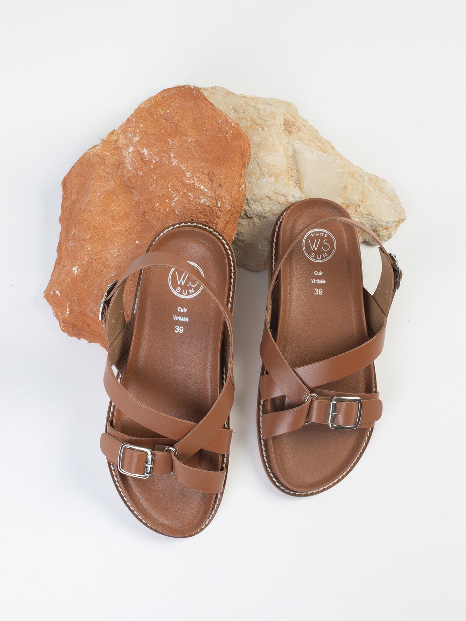 AMPAZA sandales spartiates en cuir camel