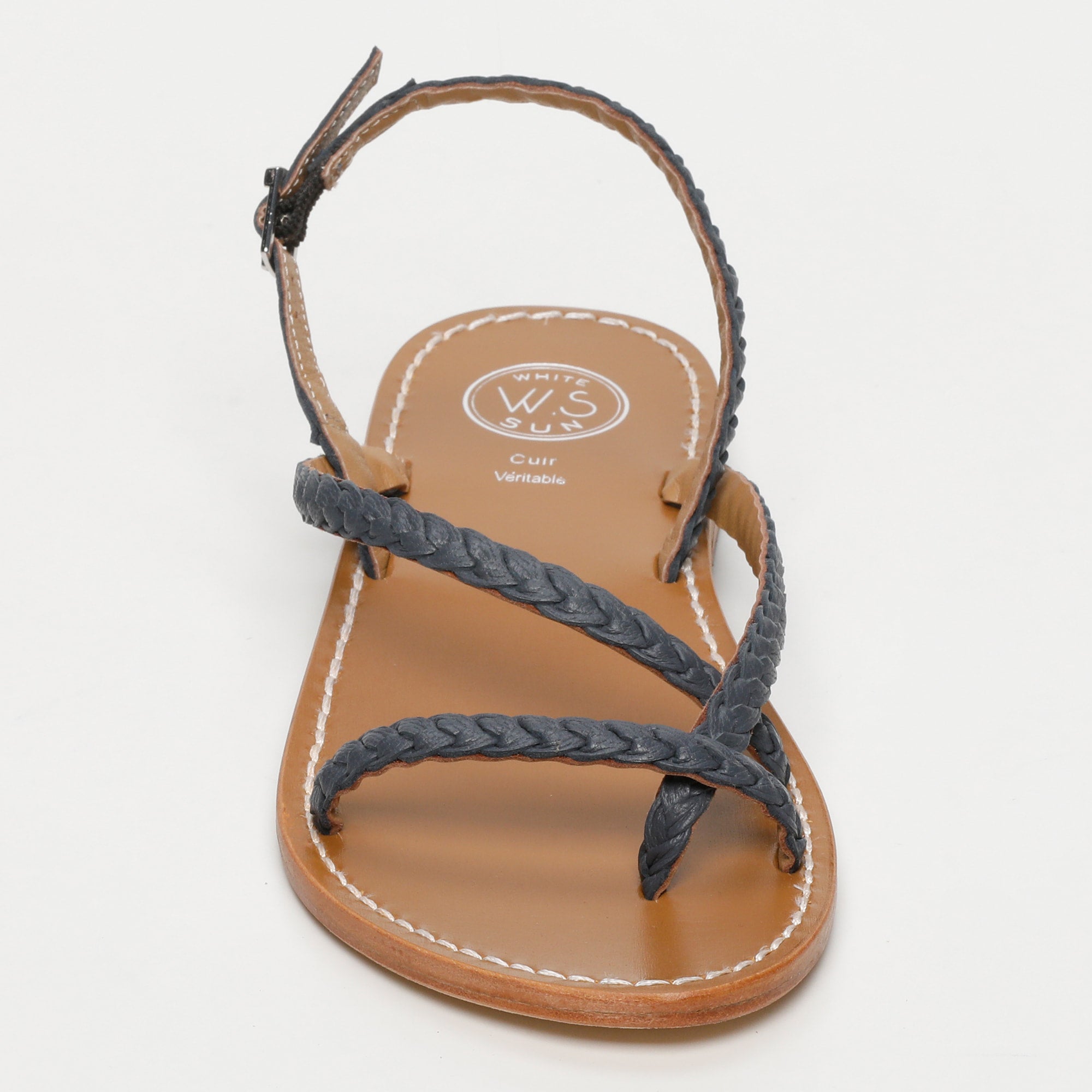ORIOLE sandales entre doigt tresse en cuir navy