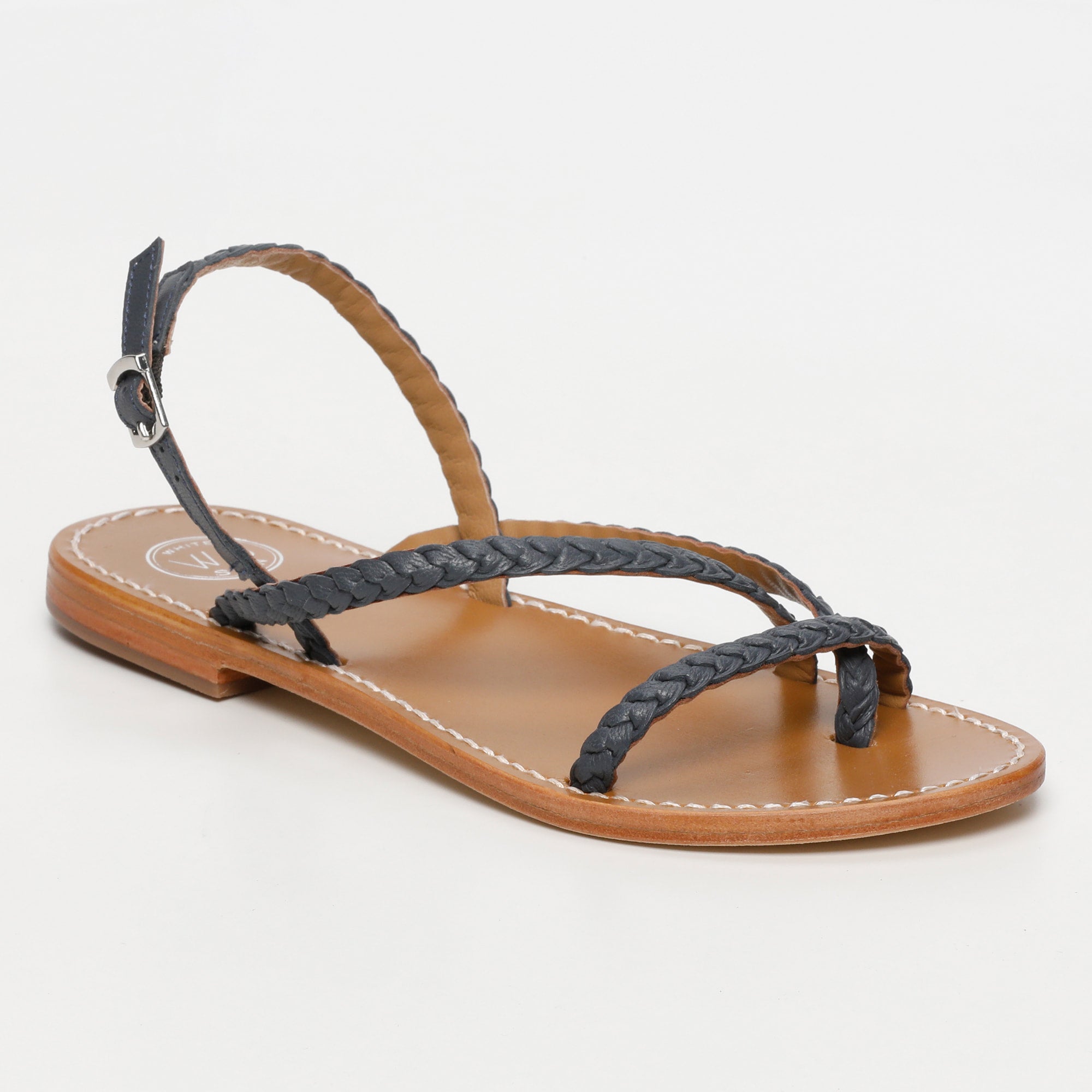 ORIOLE sandales entre doigt tresse en cuir navy