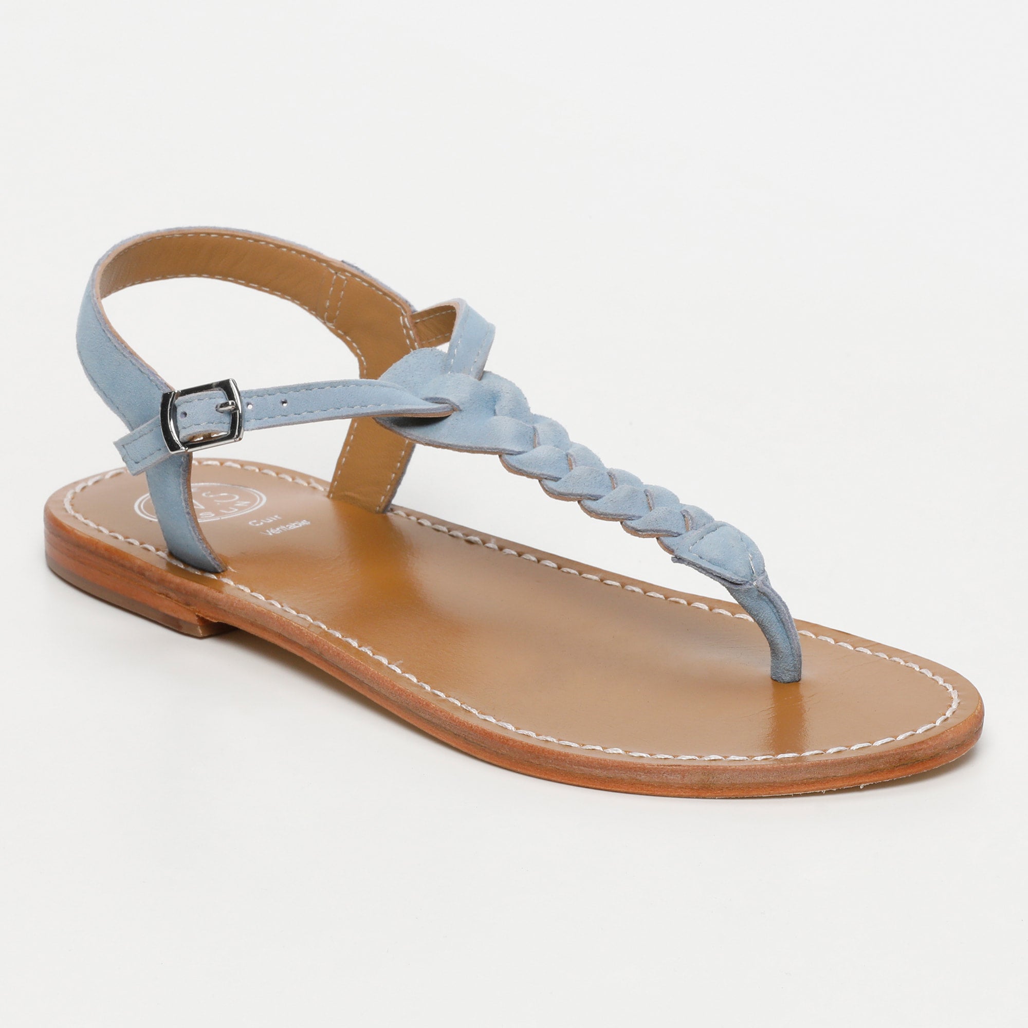 NATAL sandales entre doigt tresse en cuir bleu clair
