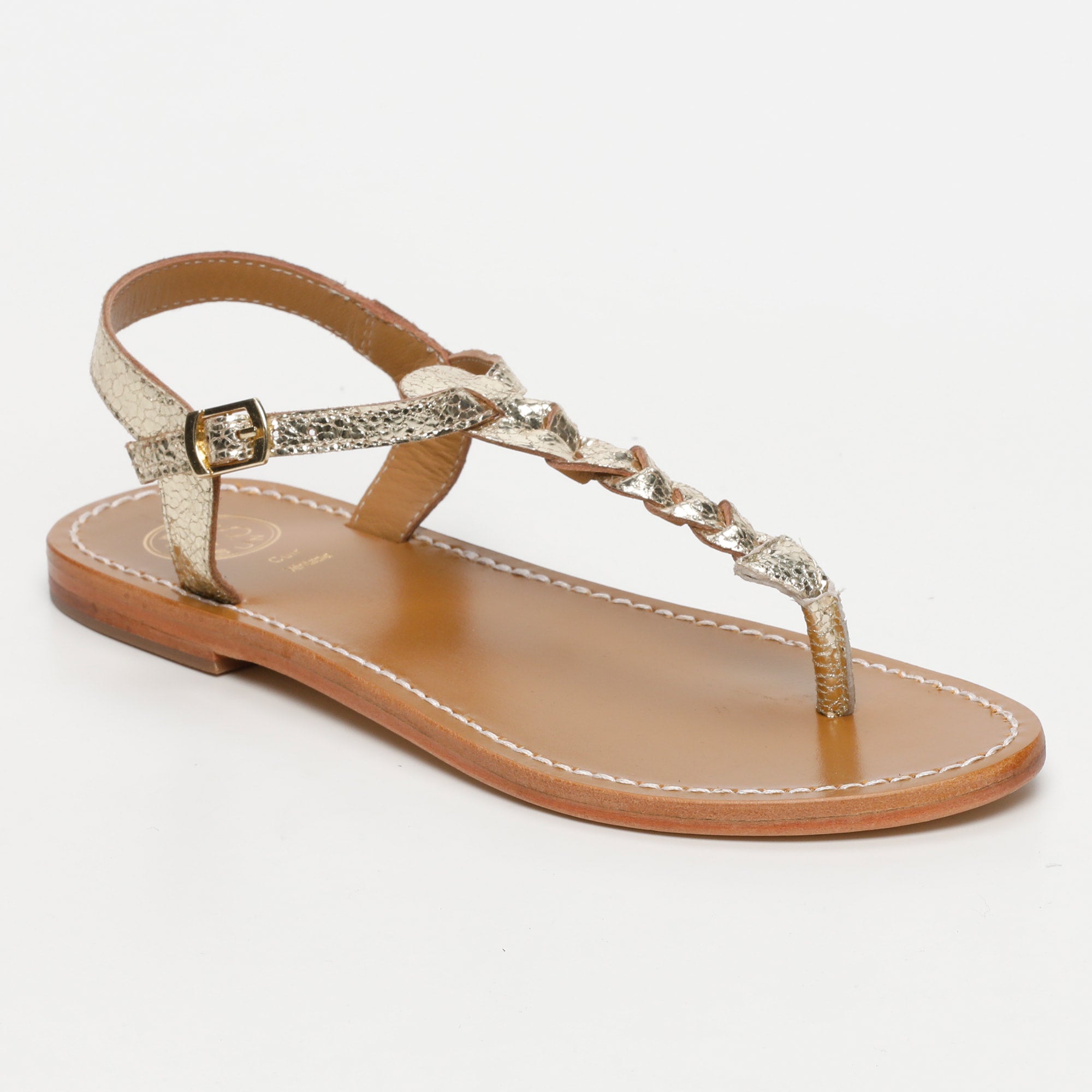 NATAL sandales entre doigt tresse en cuir or craquelé
