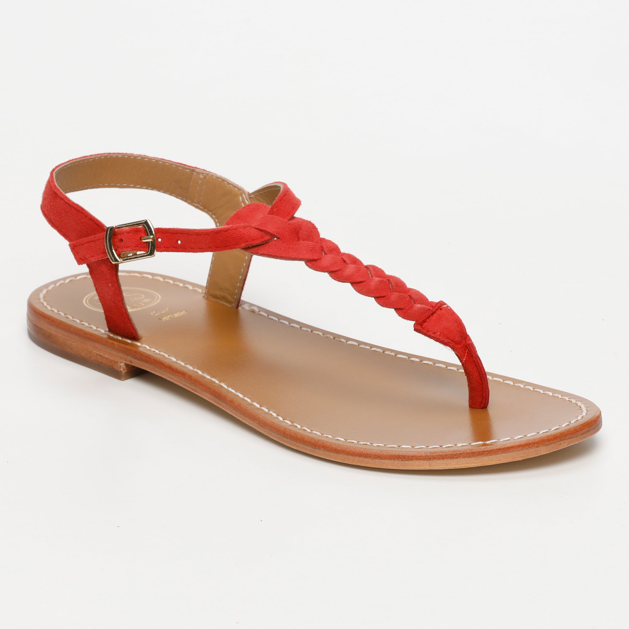 NATAL sandales entre doigt tresse en cuir fraise