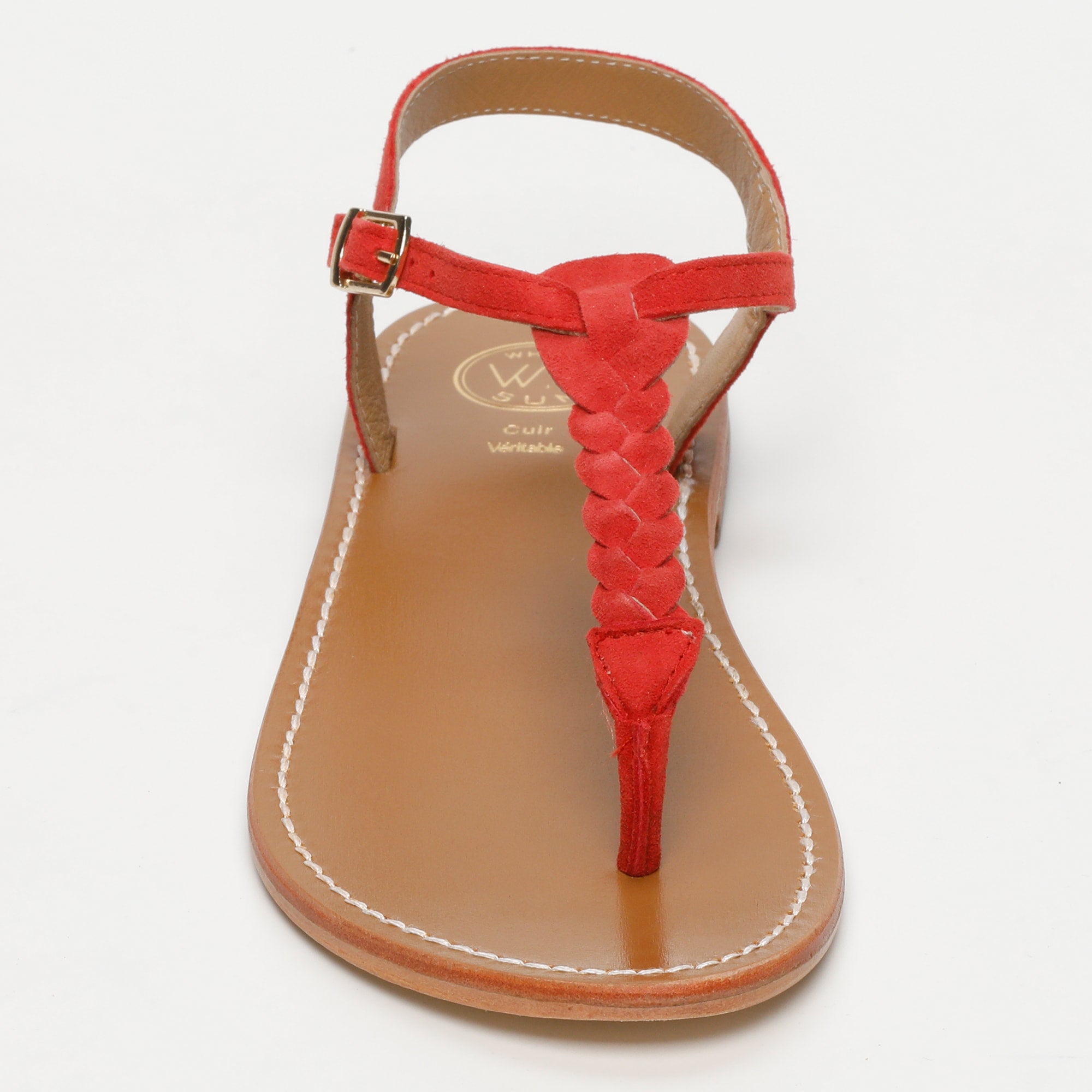 NATAL sandales entre doigt tresse en cuir fraise