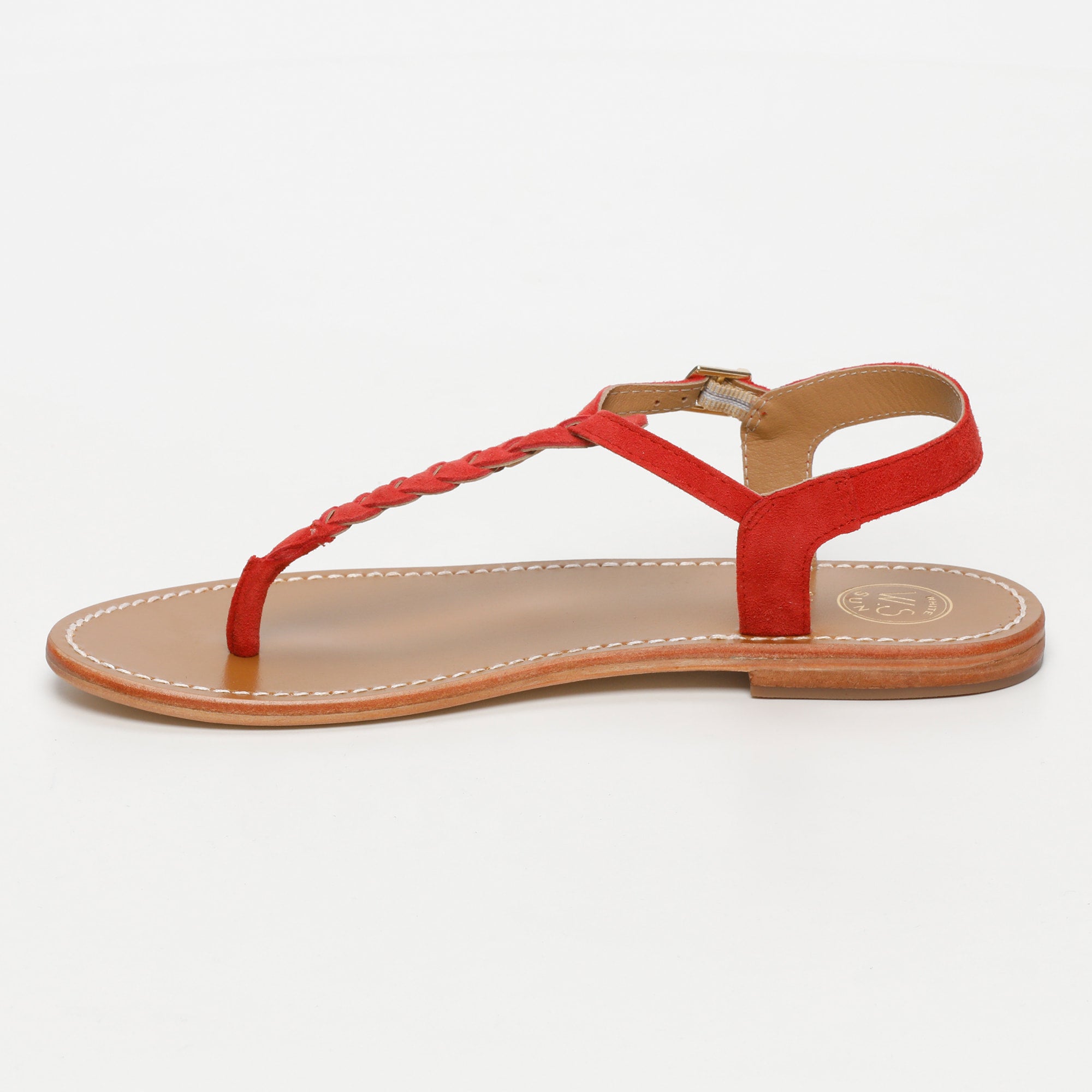 NATAL sandales entre doigt tresse en cuir fraise