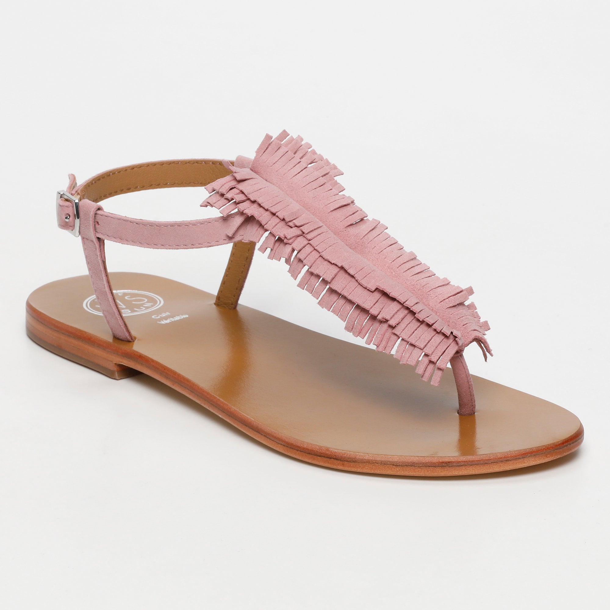 HYDATINA sandales entre doigt franges en cuir rose