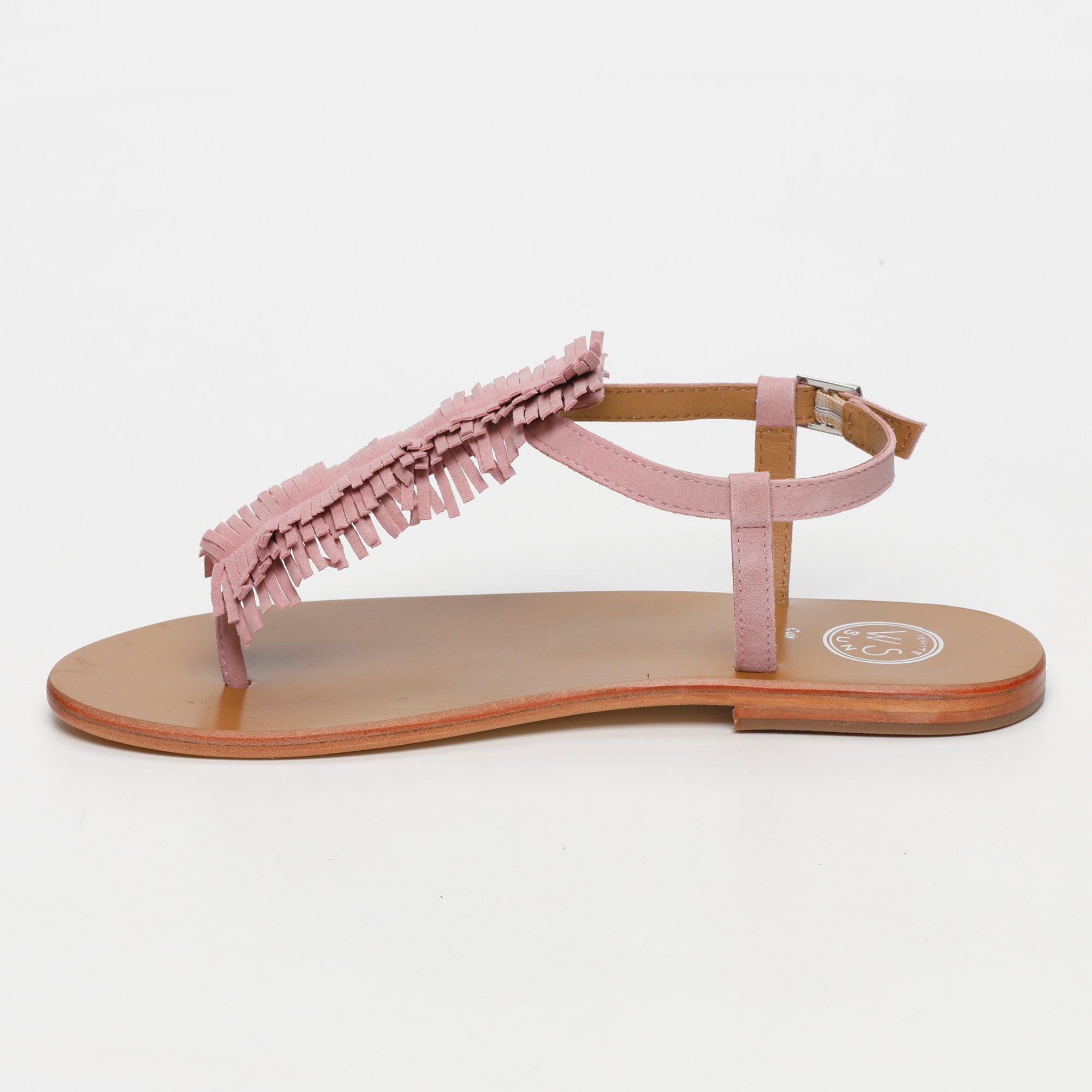 HYDATINA sandales entre doigt franges en cuir rose