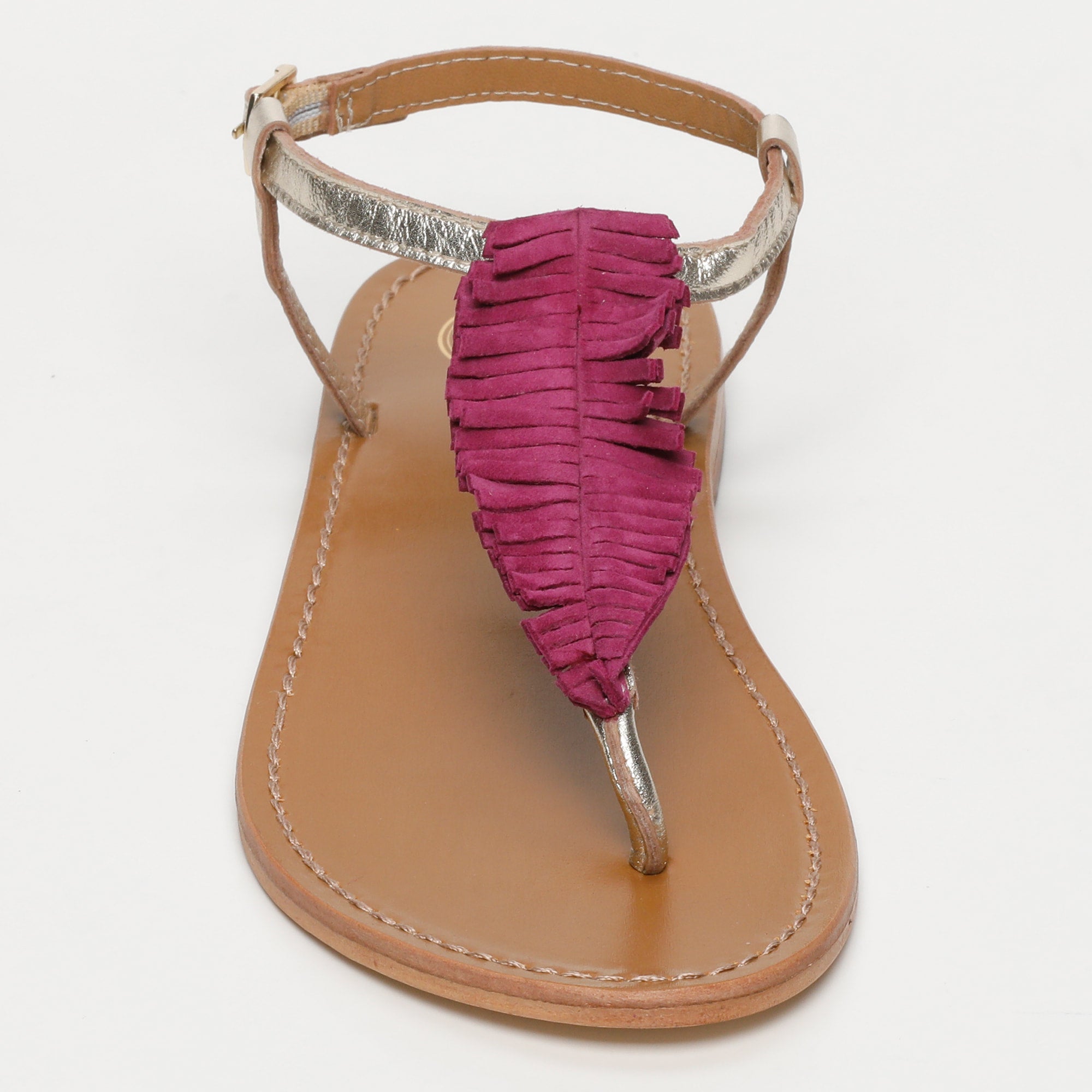 CATARINA sandales entre doigt franges en cuir violet et or
