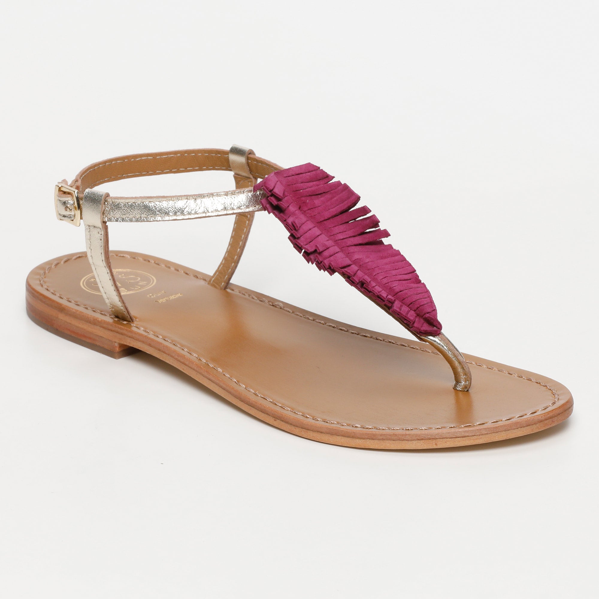 CATARINA sandales entre doigt franges en cuir violet et or
