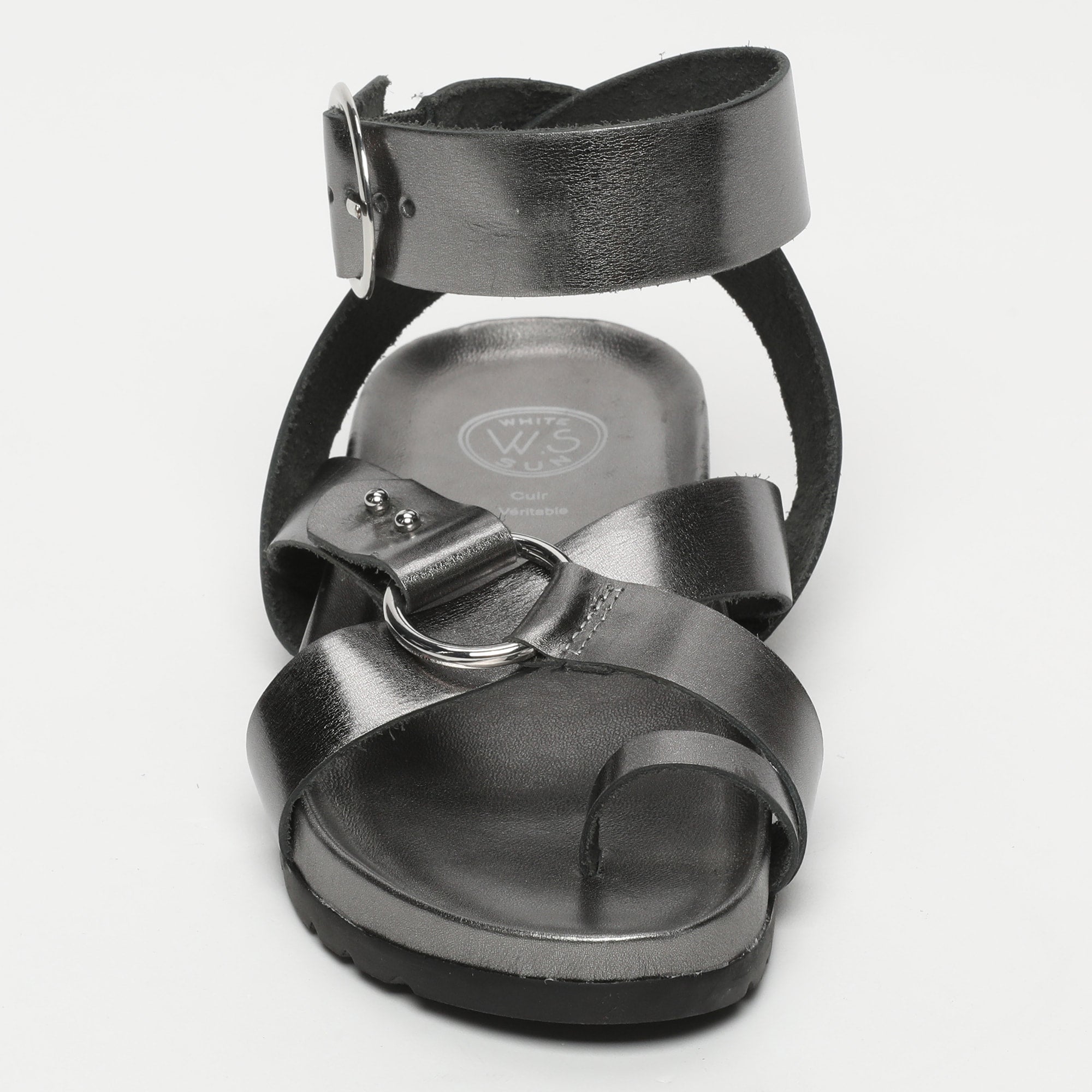 HEIA sandales bracelet de cheville en cuir étain