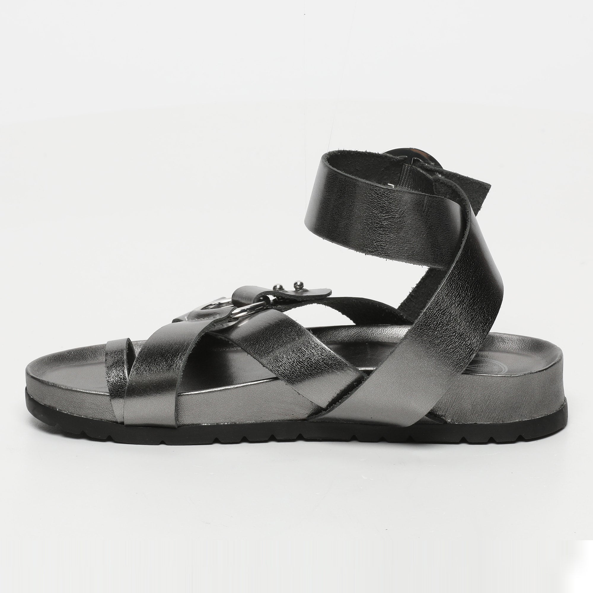 HEIA sandales bracelet de cheville en cuir étain