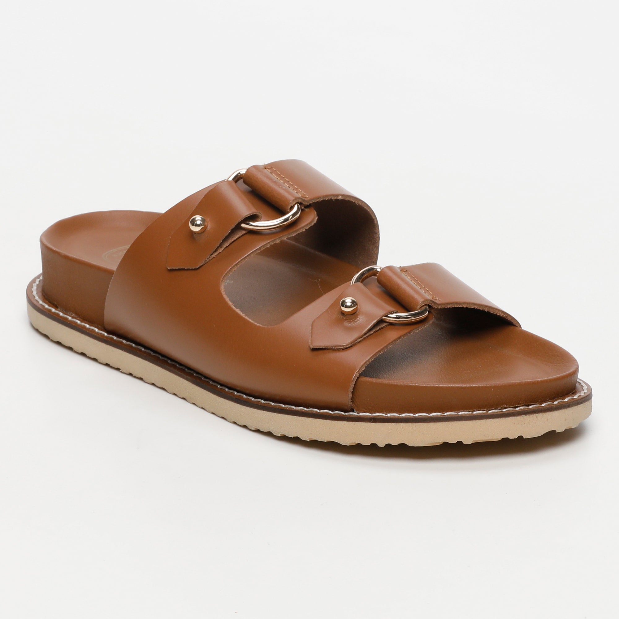 CHARLOTTE mules en cuir camel