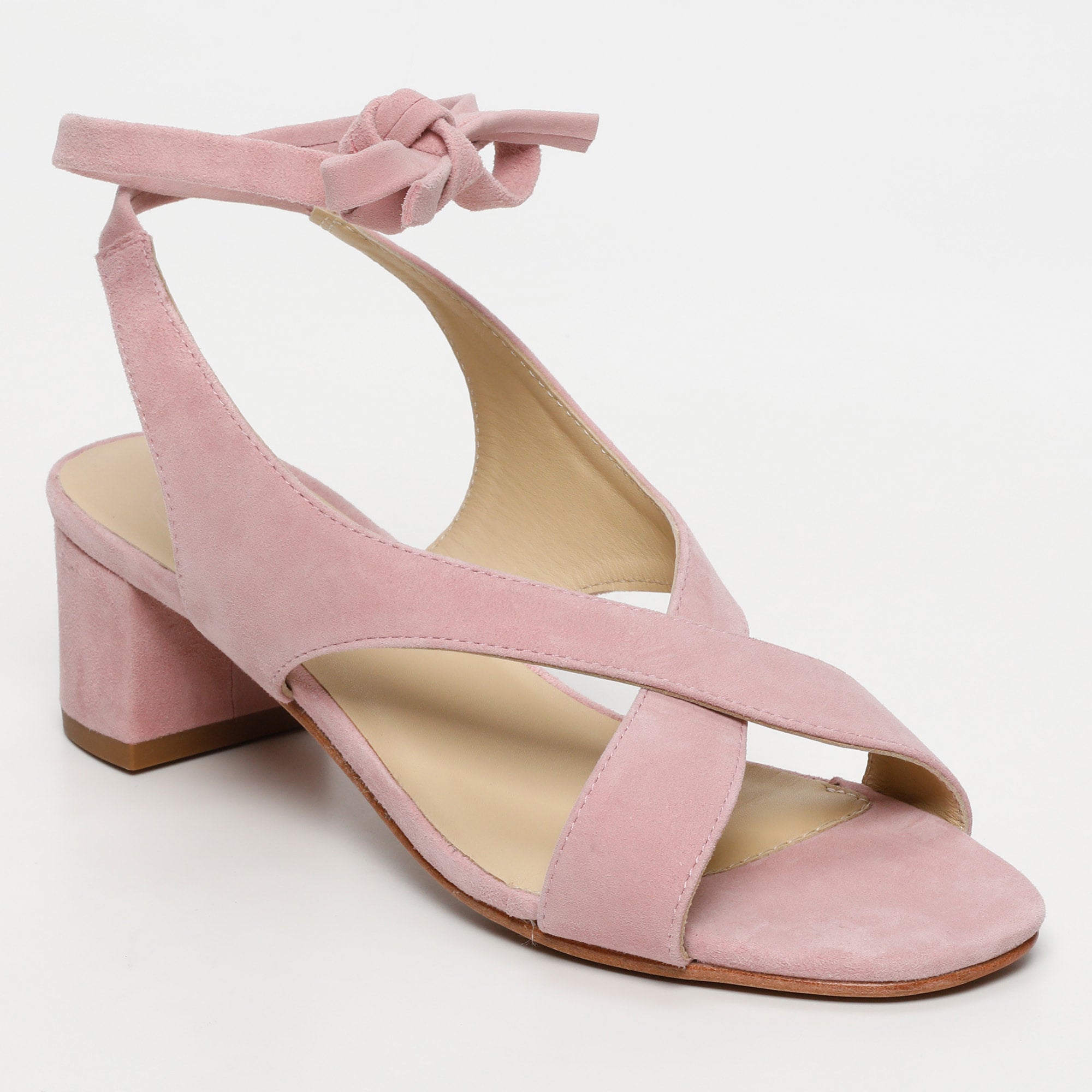 DARSHITA sandales talon lacets en cuir rose