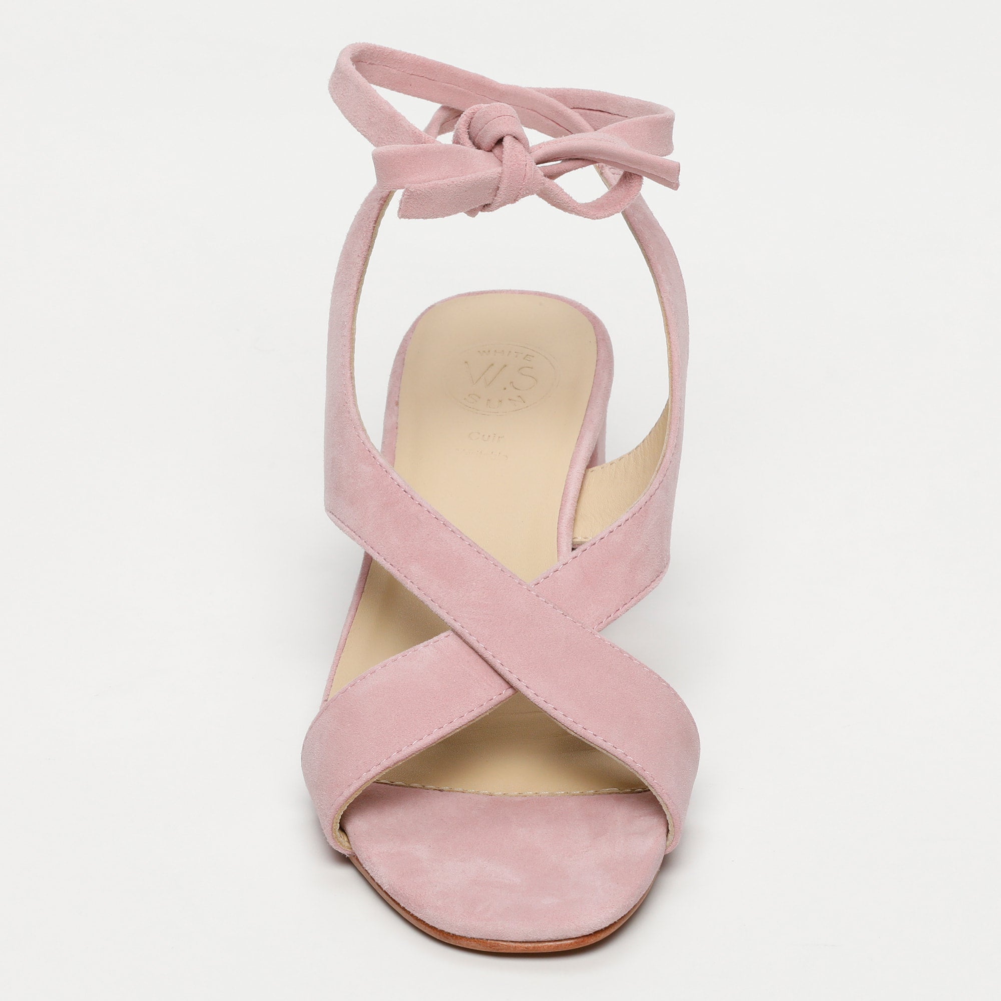 DARSHITA sandales talon lacets en cuir rose