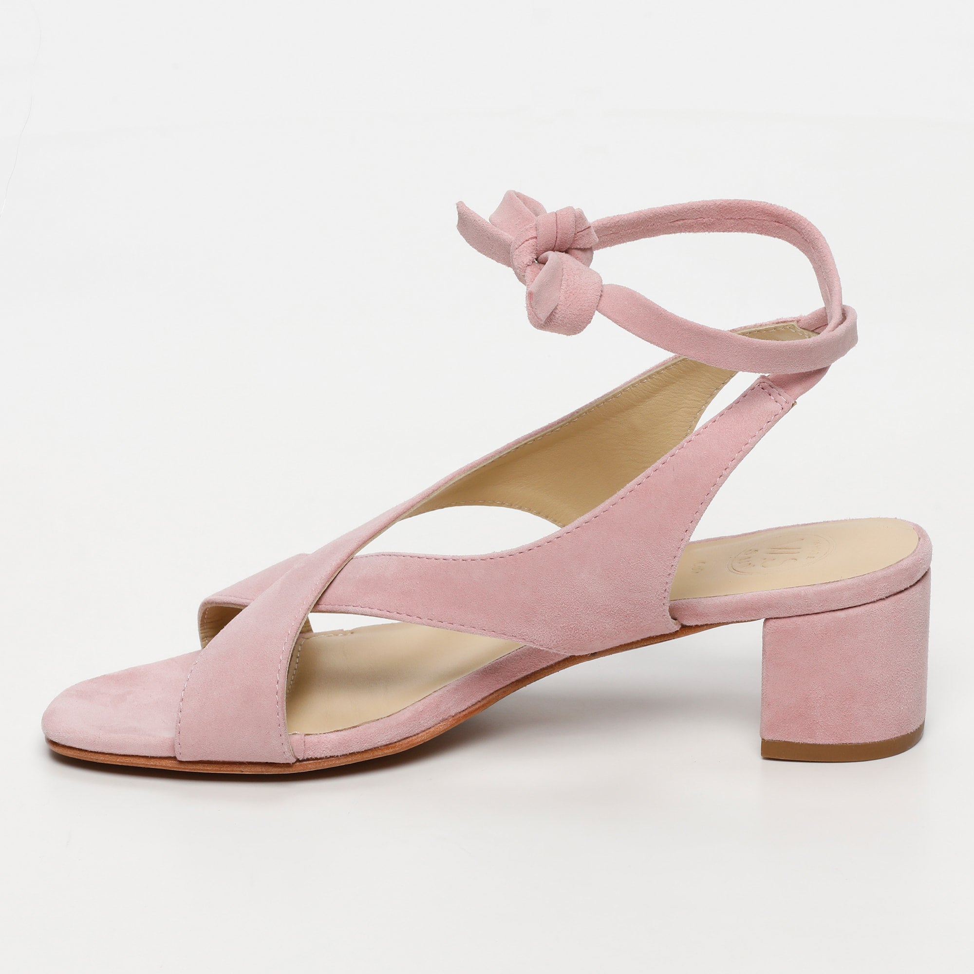 DARSHITA sandales talon lacets en cuir rose