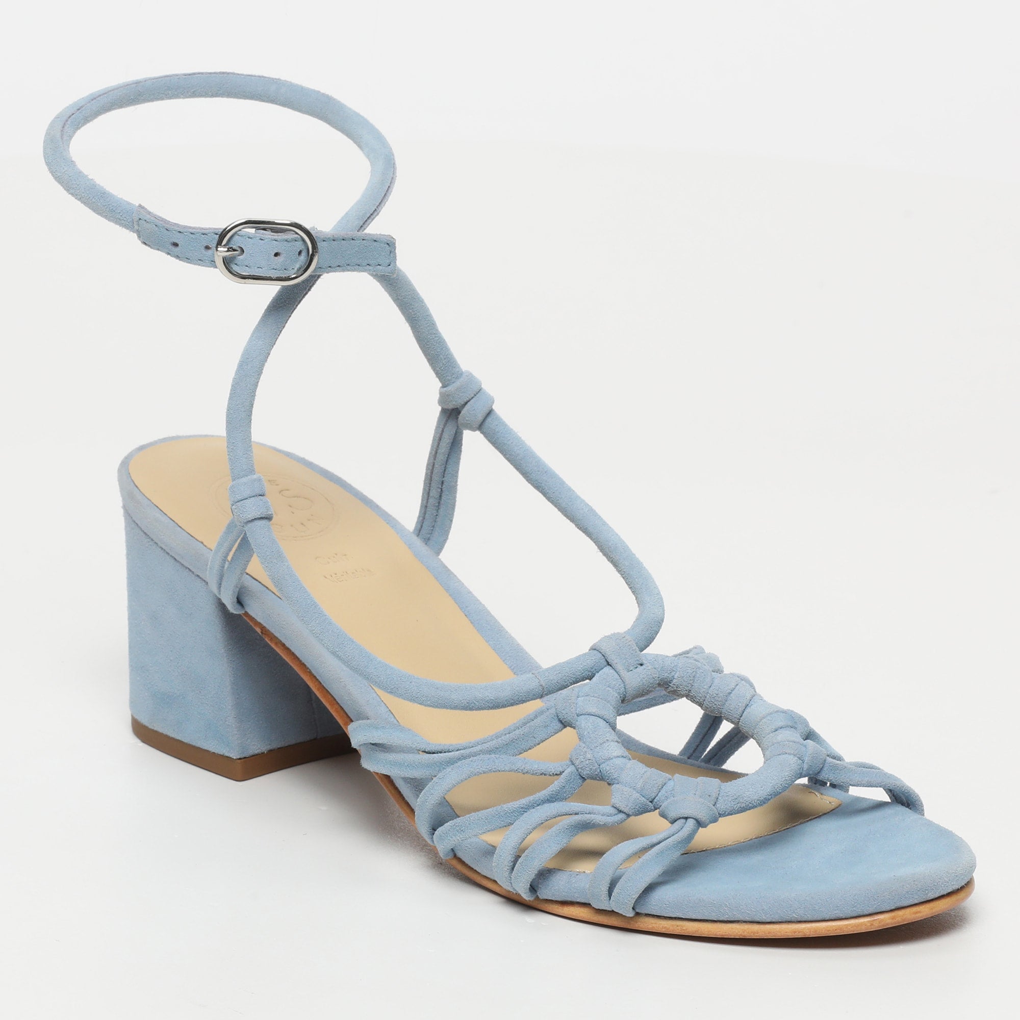 DEEKSHITHA sandales talon bracelet de cheville en cuir bleu clair