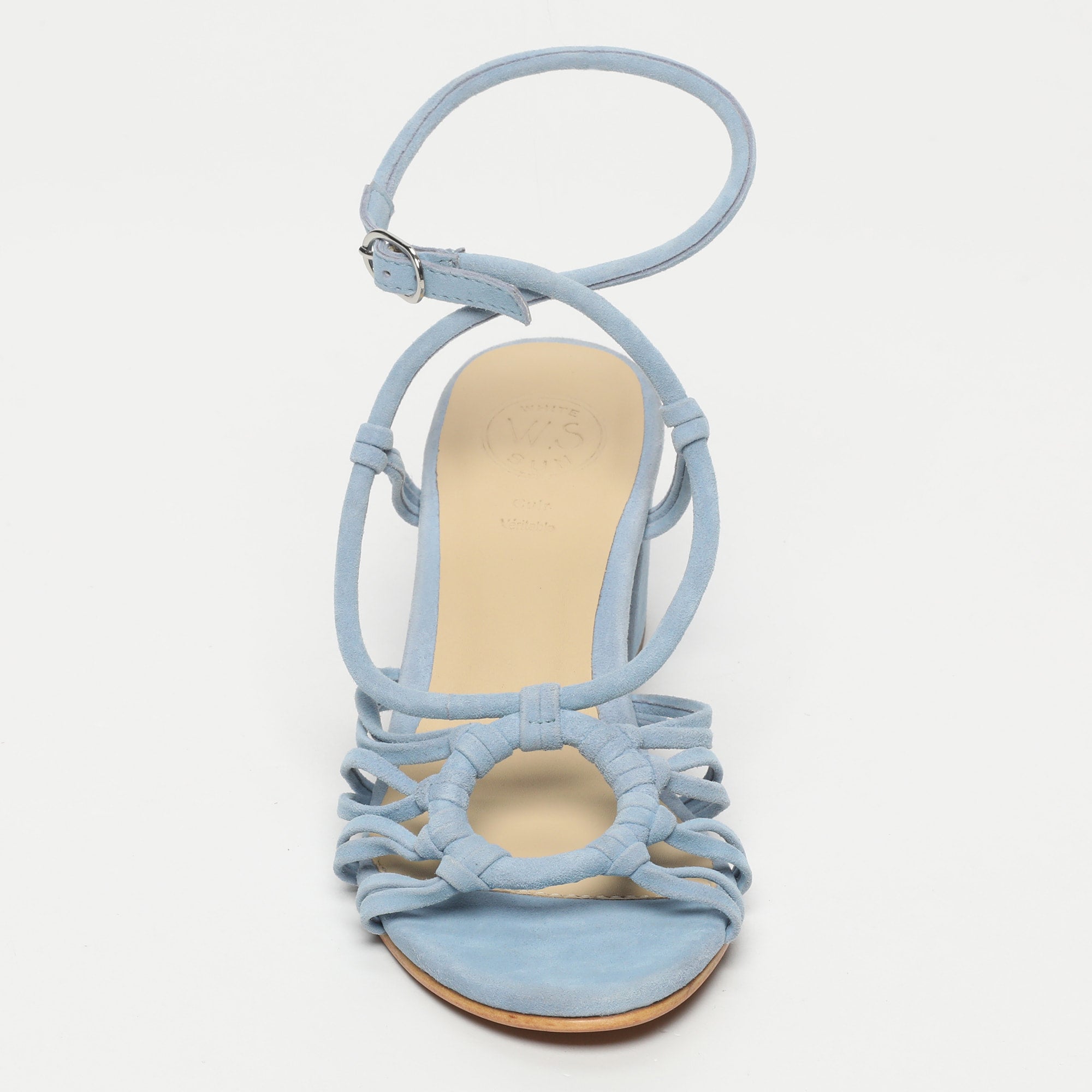 DEEKSHITHA sandales talon bracelet de cheville en cuir bleu clair